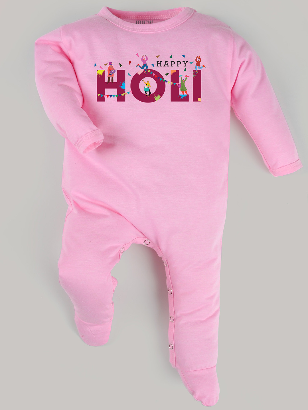 

FFLIRTYGO Infants Holi Special Printed Cotton Sleepsuit, Pink