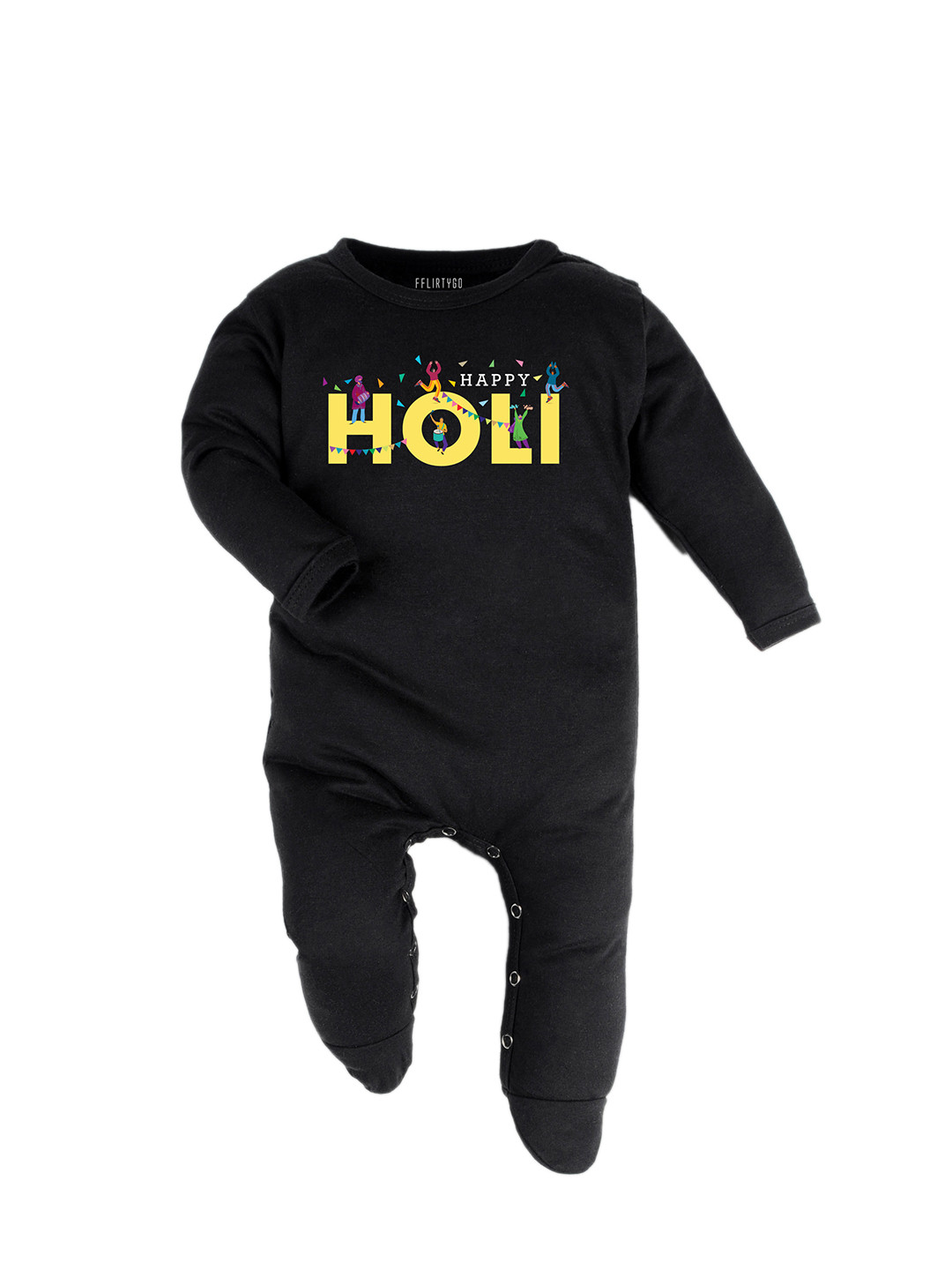 

FflirtyGo Infants Holi Special Printed Cotton Sleepsuit, Black