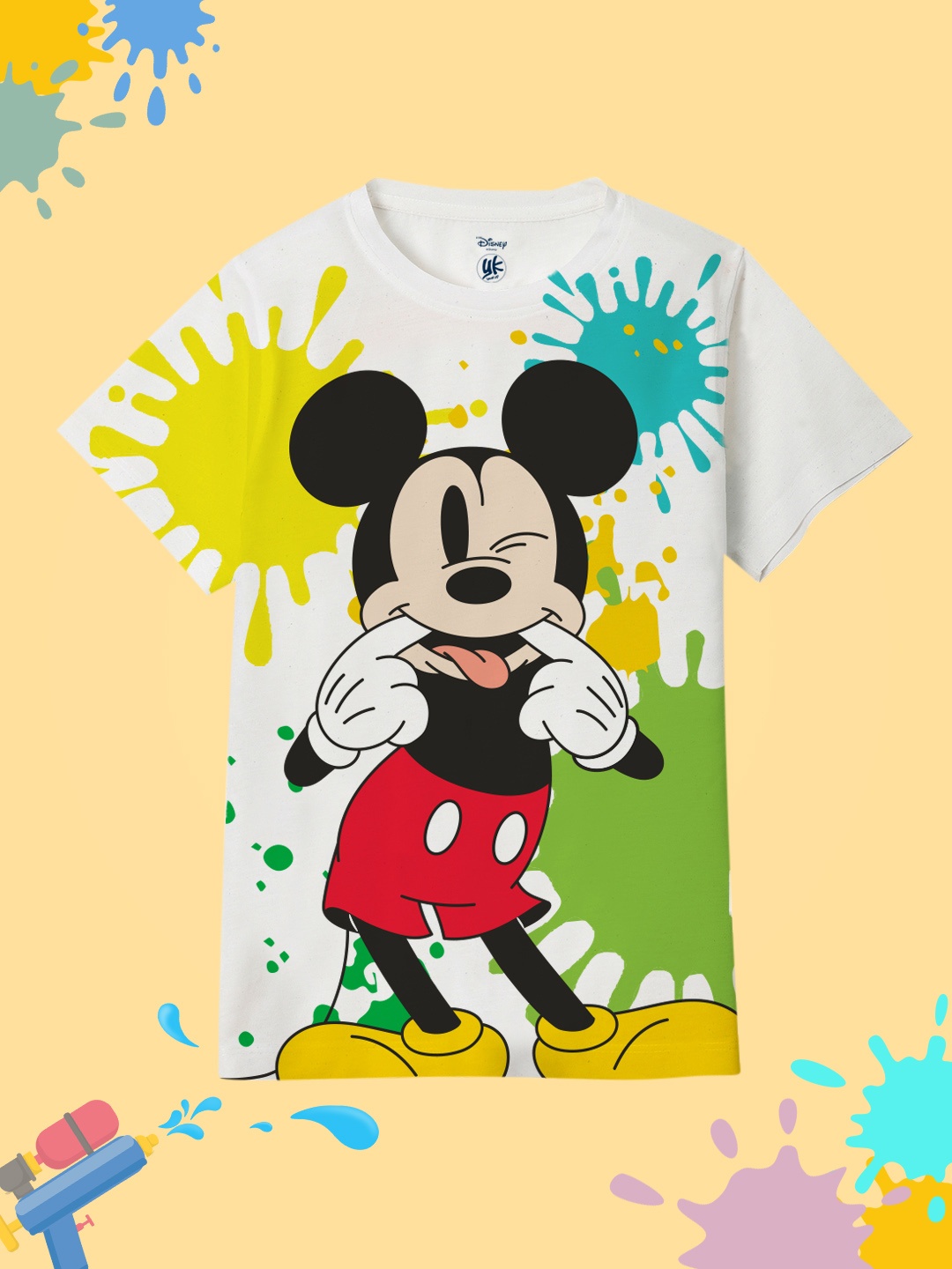 

YK Disney Boys Mickey Mouse Printed Round Neck Short Sleeves T-shirt, White