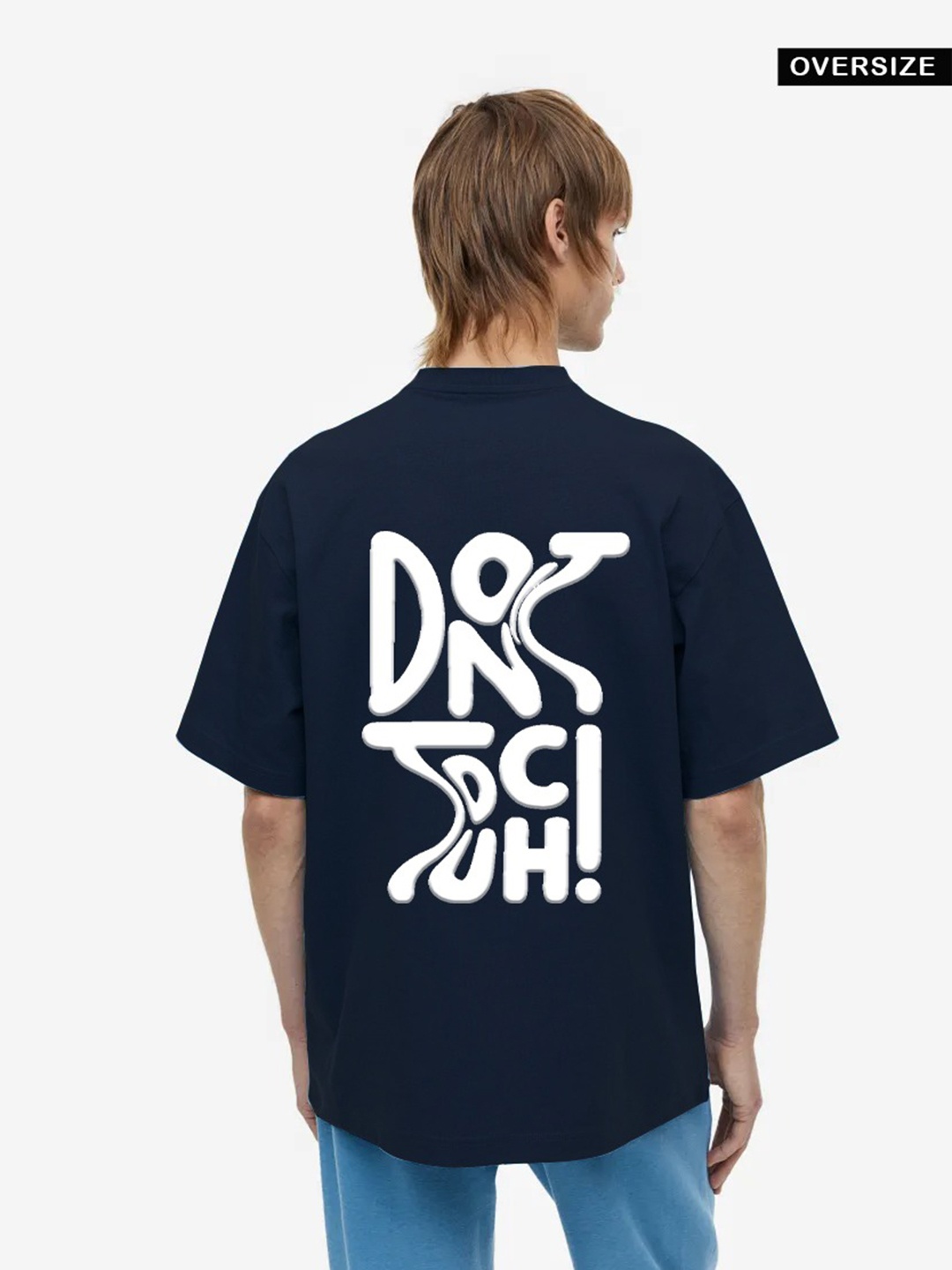 

MISCHIEF MONKEY Typography Printed Cotton Oversized T-shirt, Navy blue
