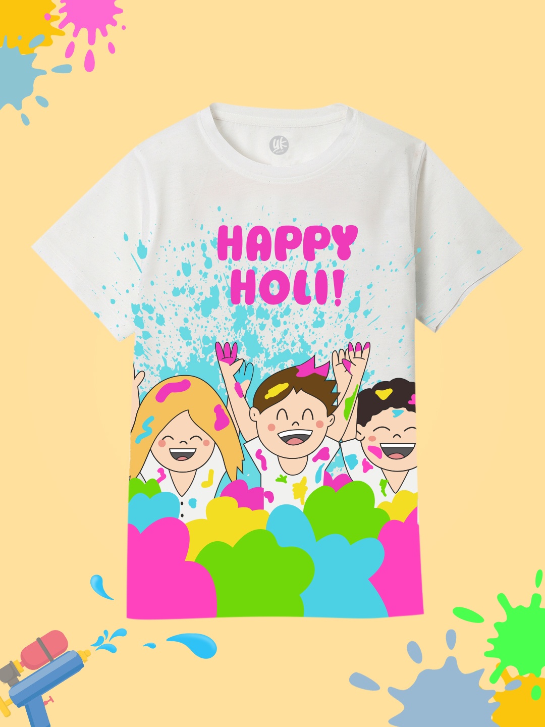 

YK Boys Holi Printed Round Neck Short Sleeves T-shirt, White