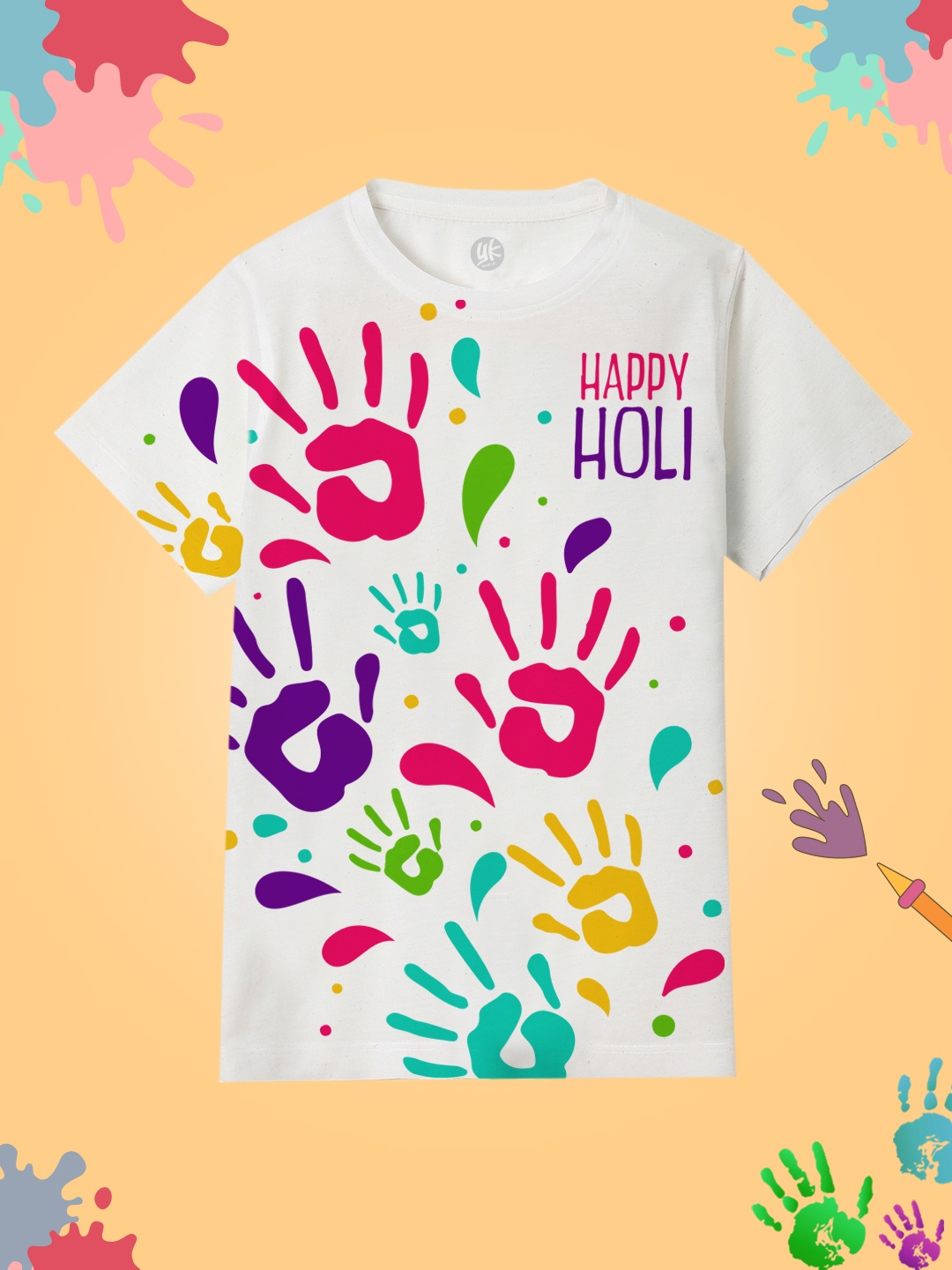 

YK Boys Holi Printed Round Neck Short Sleeves T-shirt, White