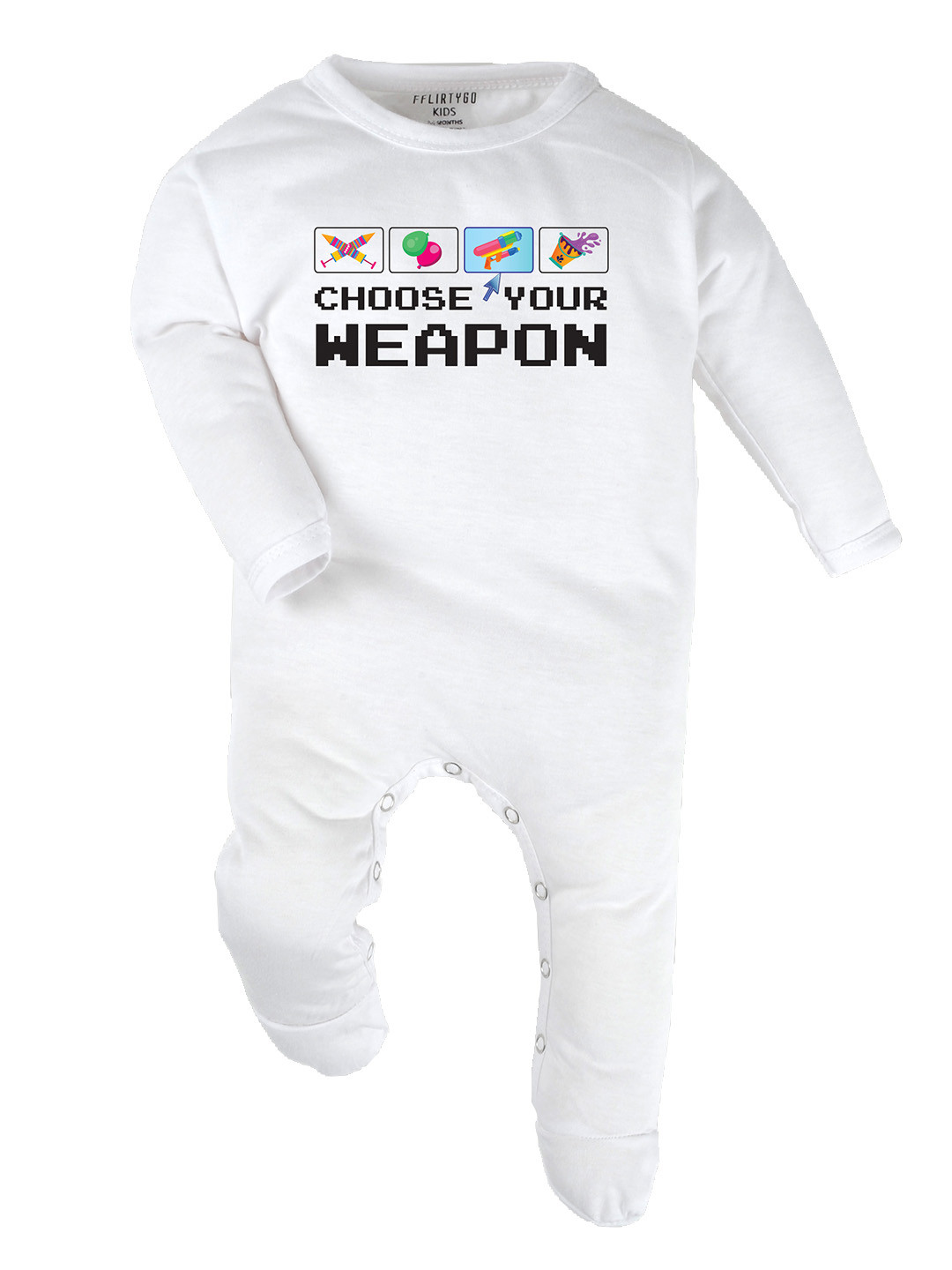 

FflirtyGo Infant Holi Special Printed Pure Cotton Sleepsuit, White