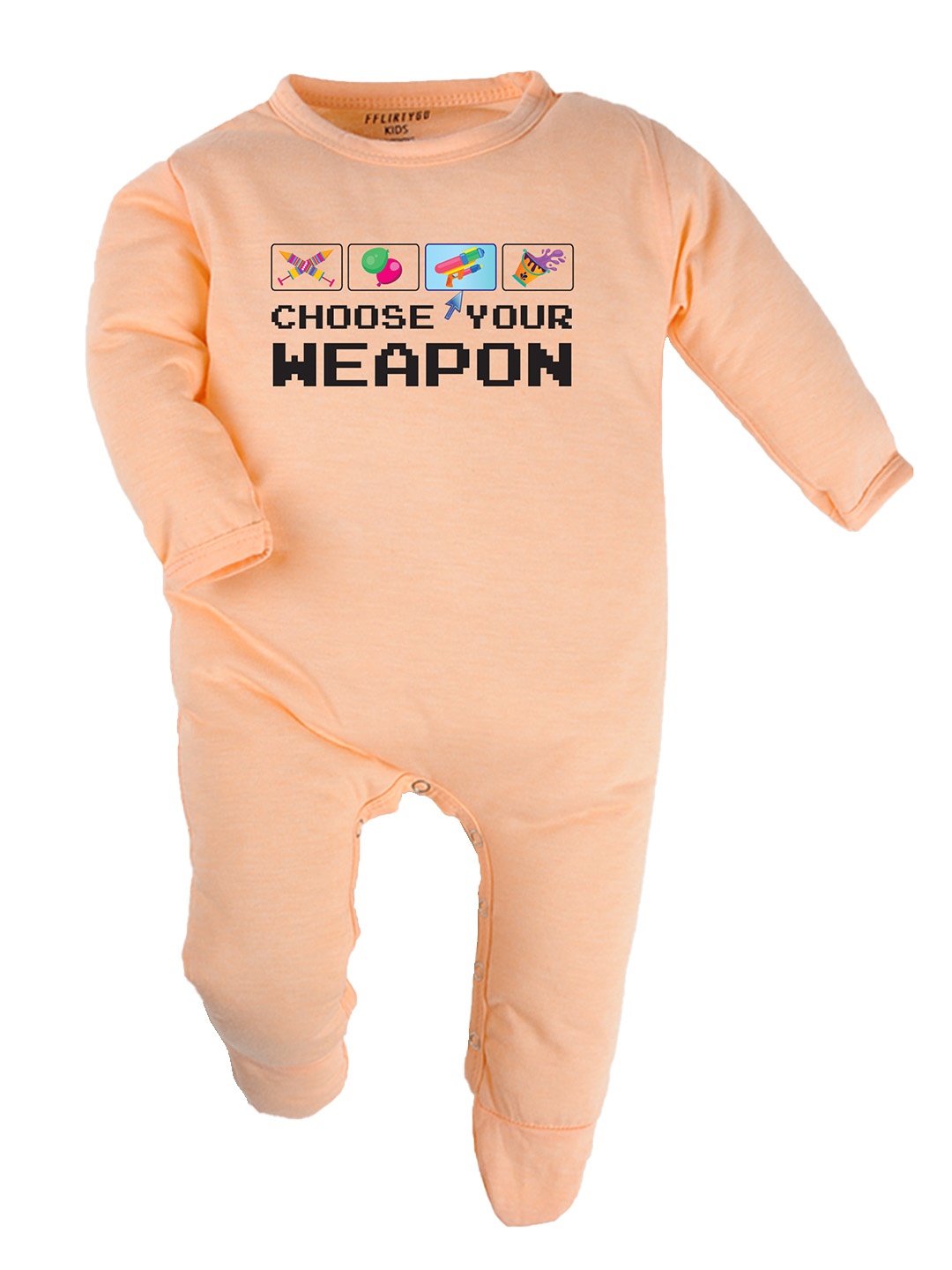 

FflirtyGo Infant Holi Special Printed Pure Cotton Sleepsuit, Peach
