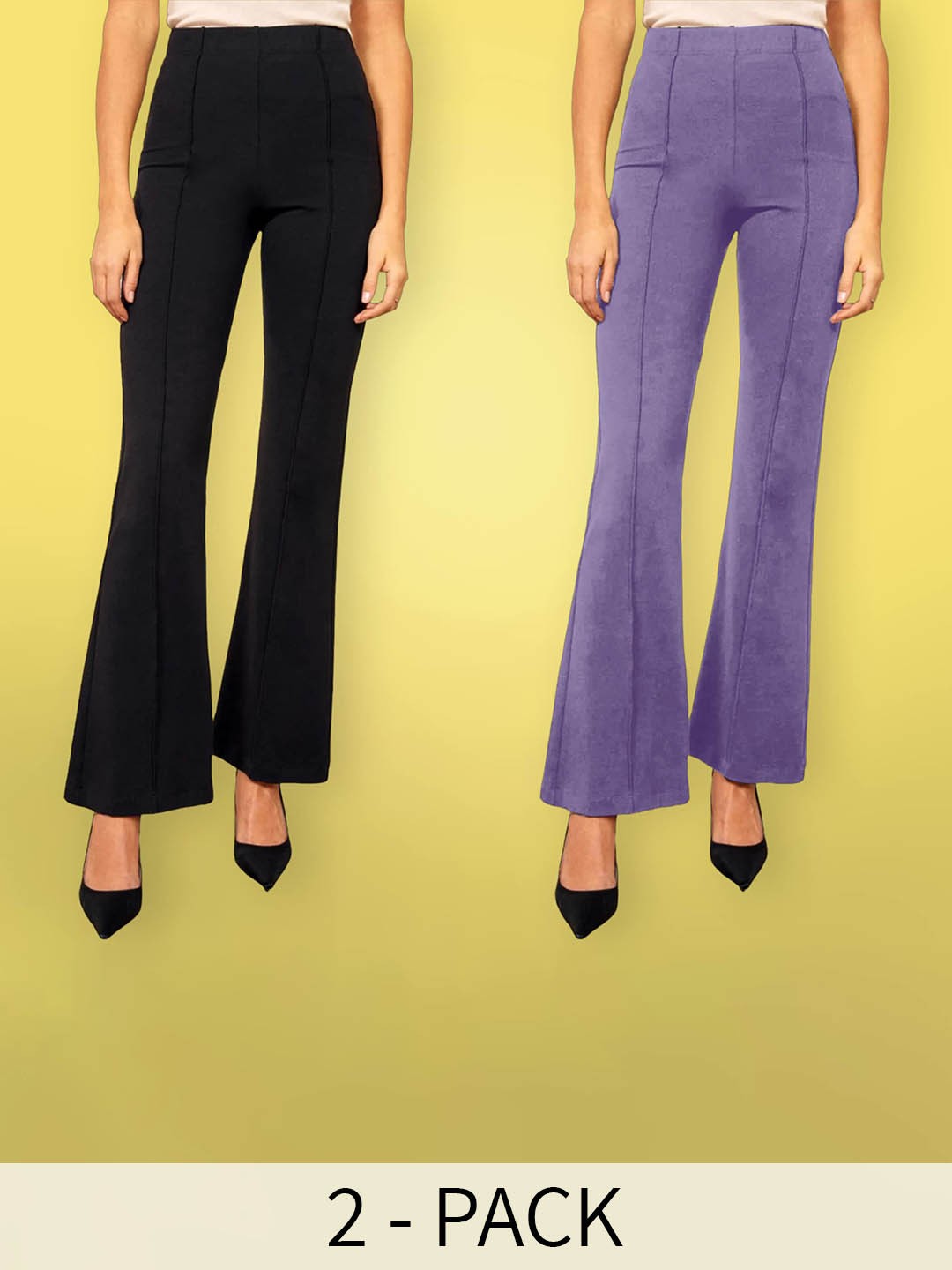 

BAESD Women Pack Of 2 Flared High-Rise Cotton Bootcut Trousers, Multi