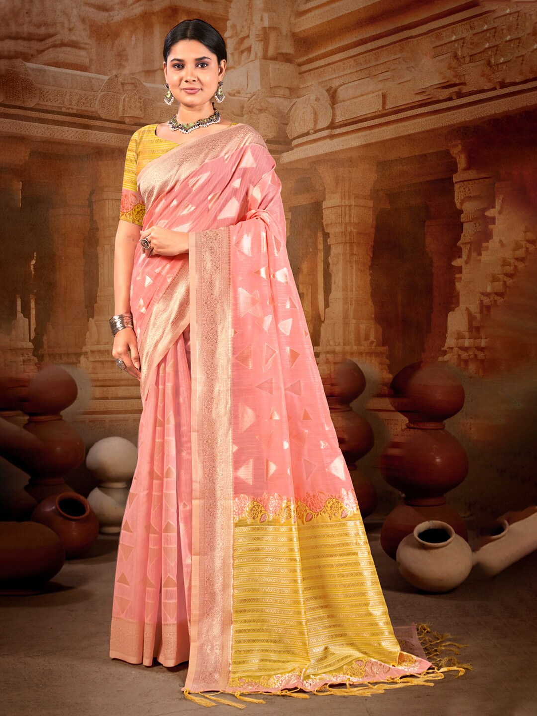 

Mitera Pink Woven Design Zari Saree
