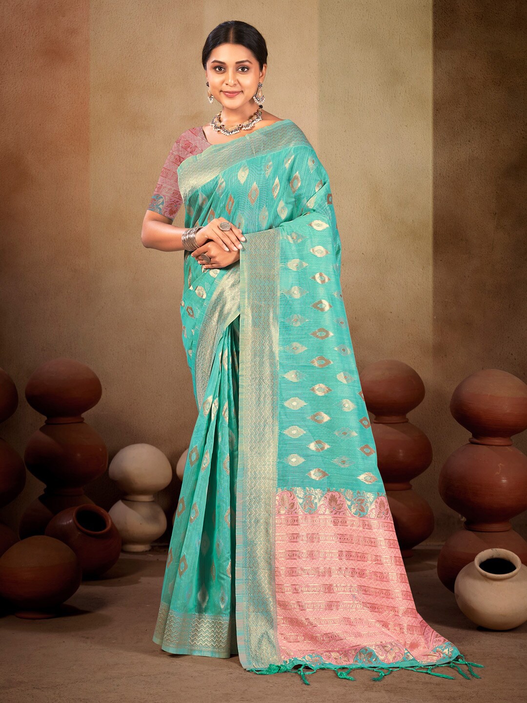 

Mitera Ethnic Motifs Woven Design Zari Saree, Blue