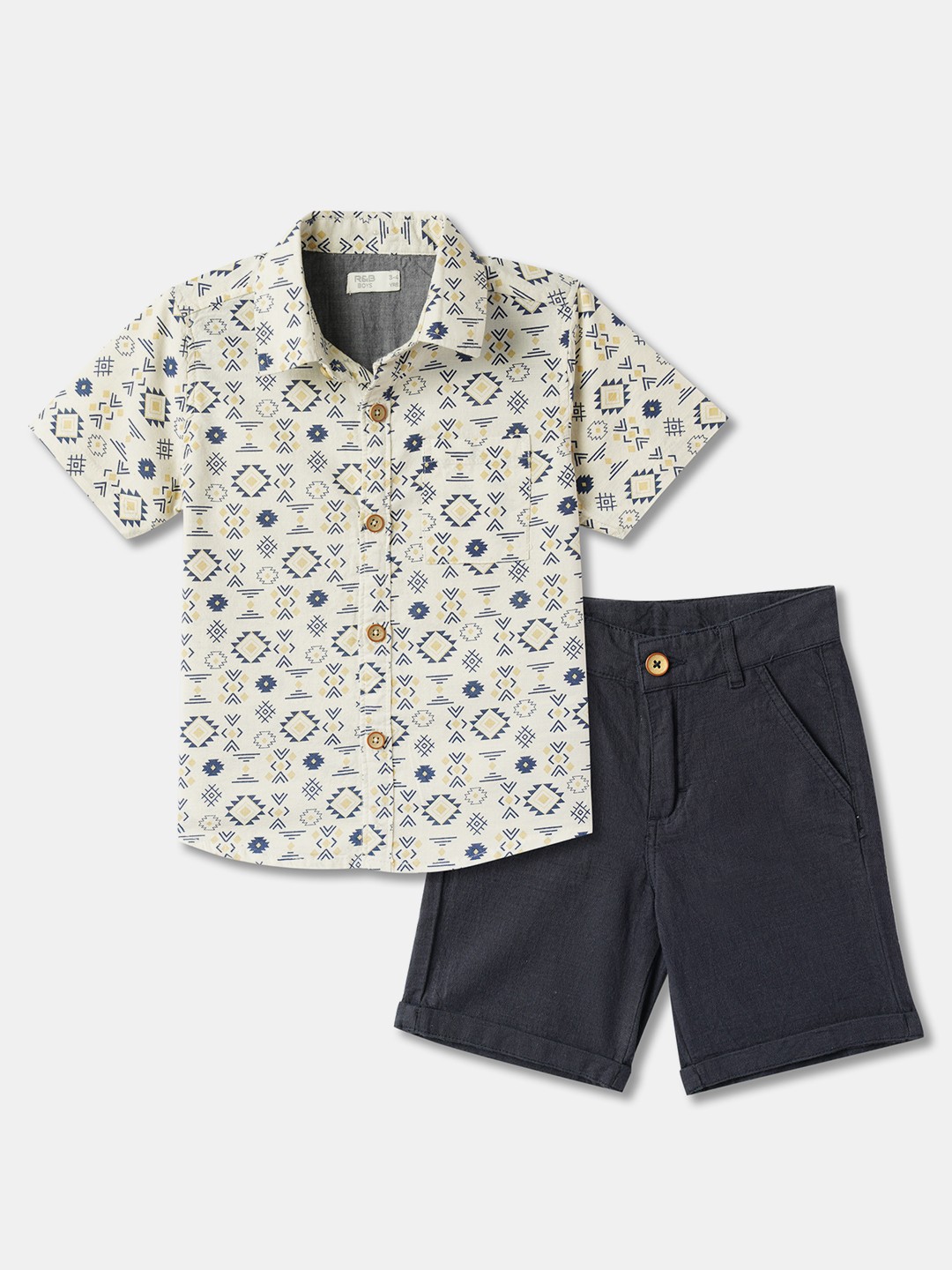 

R&B Boys Printed Shirt with Shorts, White