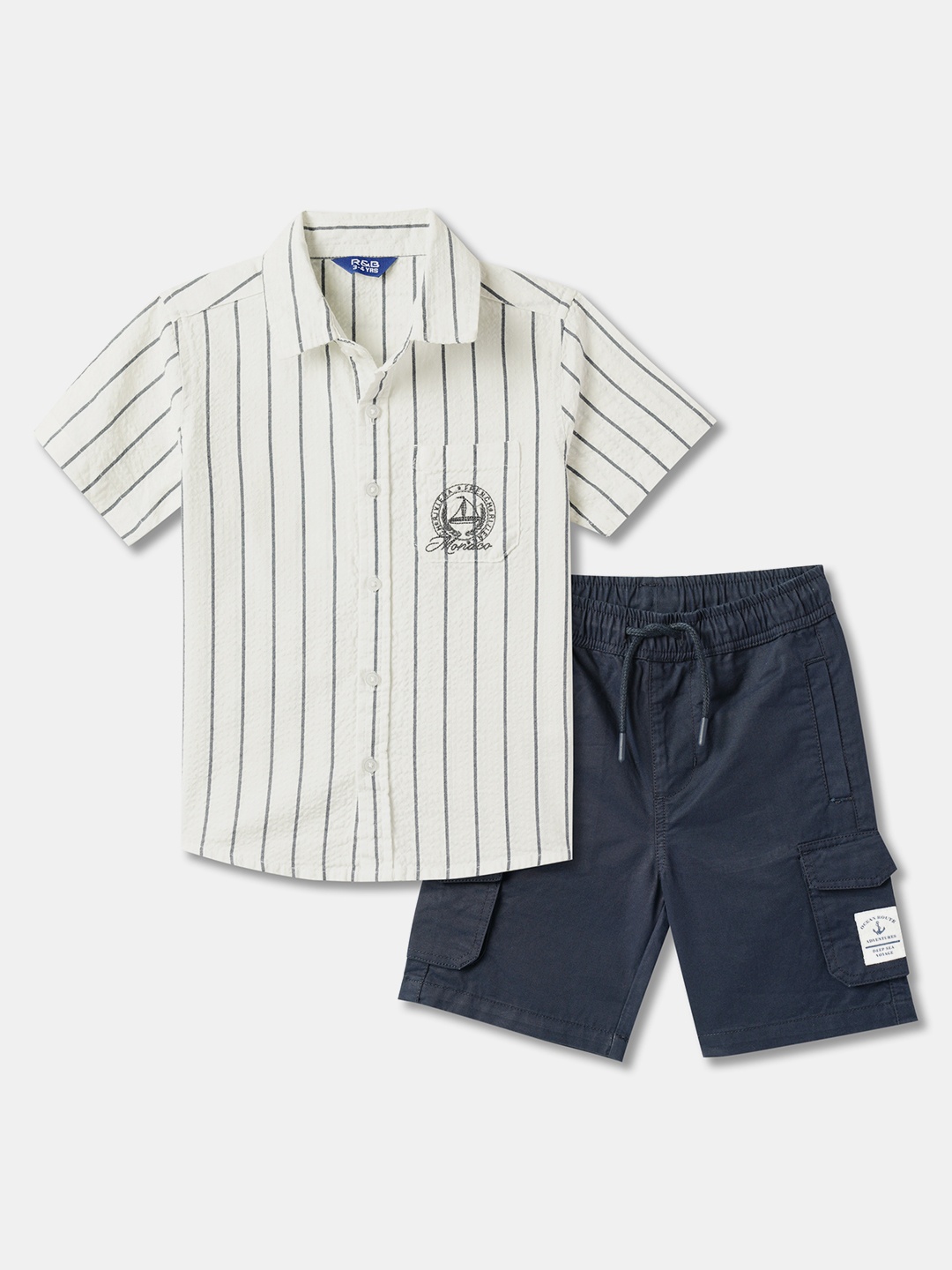 

R&B Boys Striped Shirt with Shorts, White