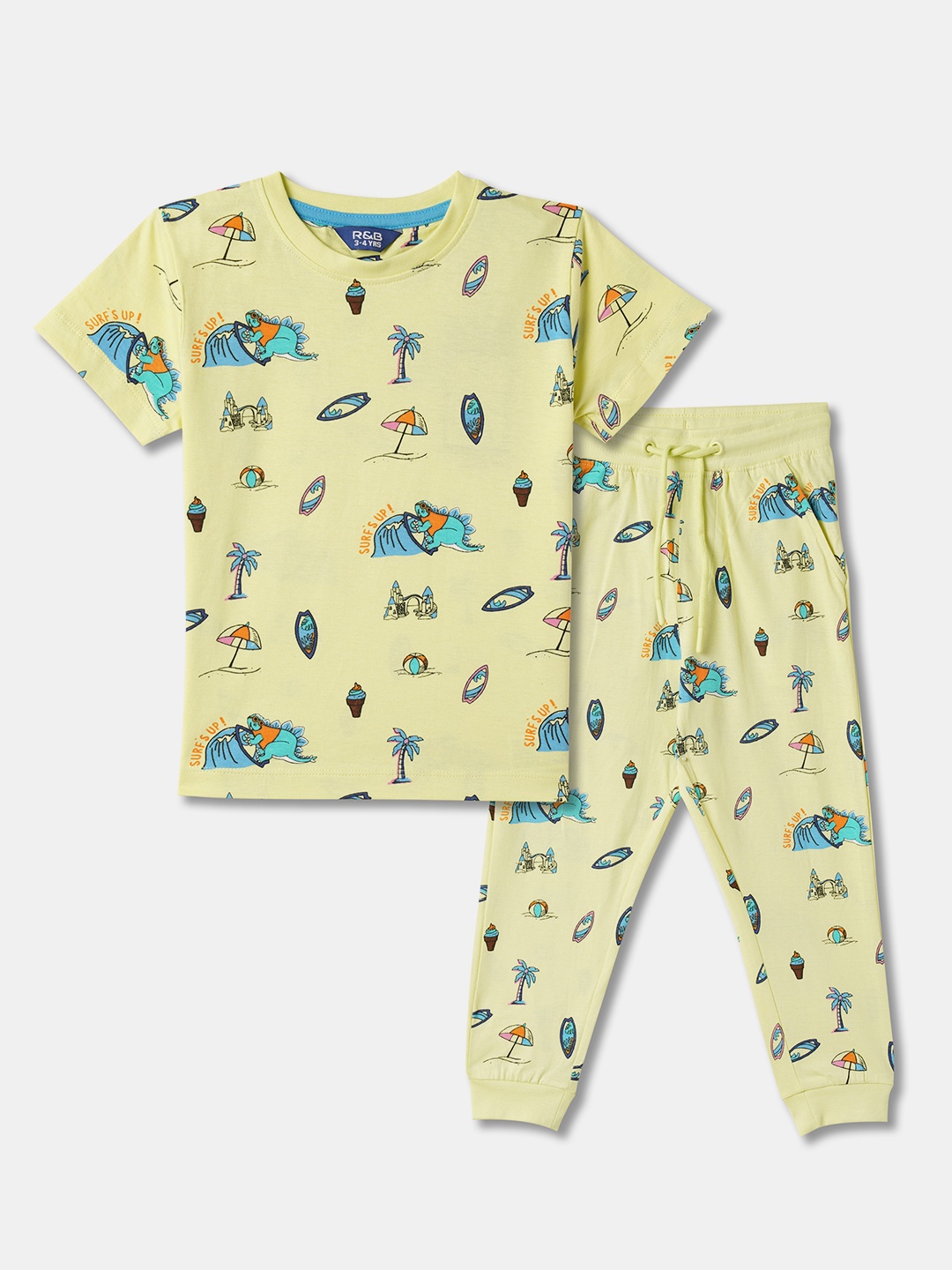 

R&B Boys Printed T-shirt with Joggers, Yellow