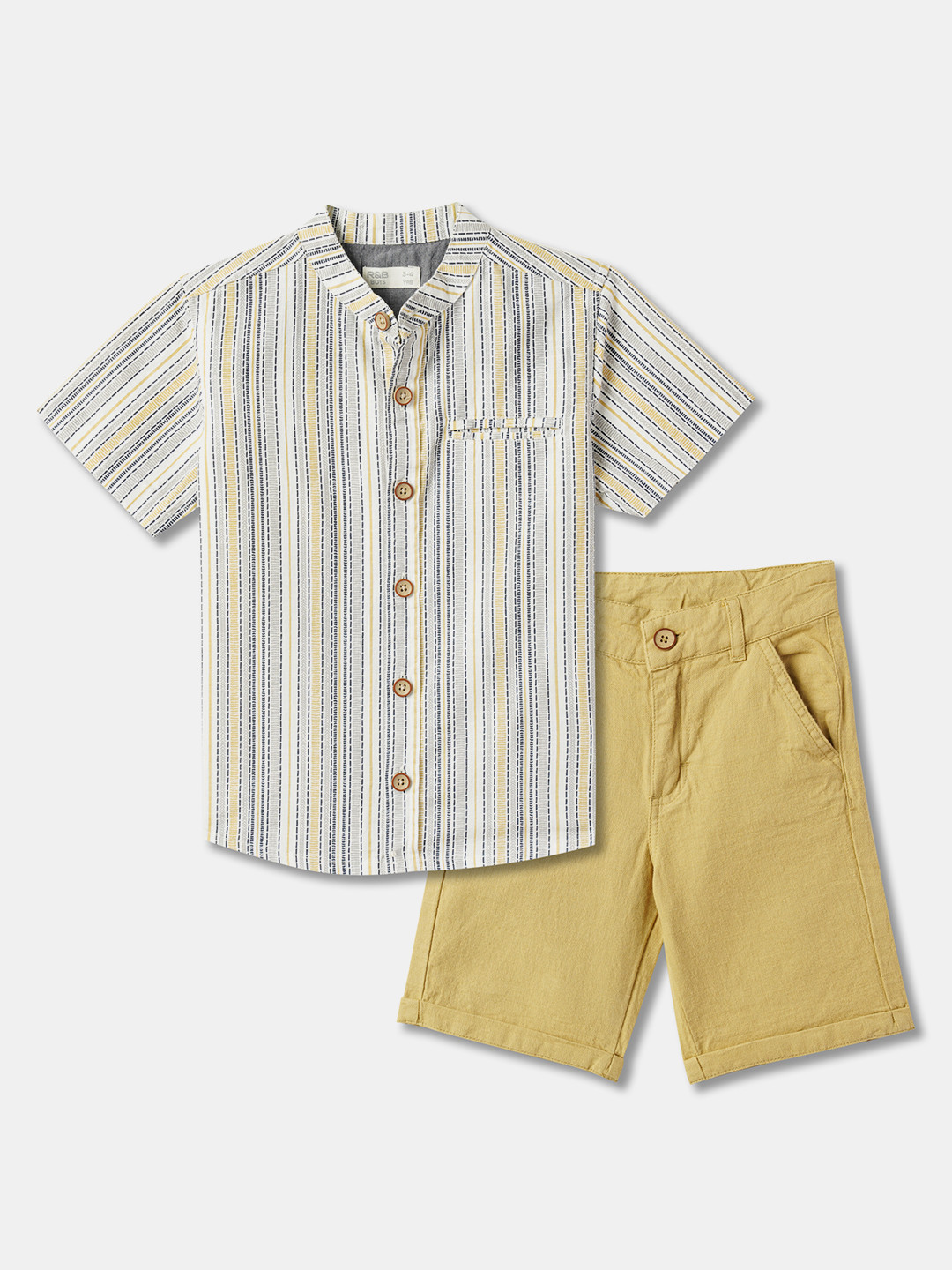 

R&B Boys Striped Shirt With Shorts, White