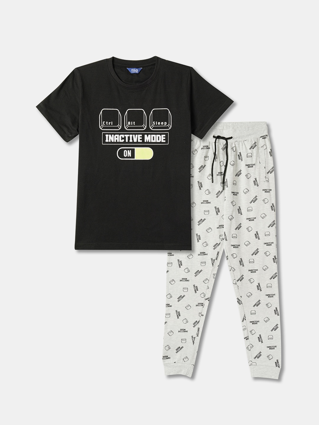 

R&B Boys Printed T-shirt with Trousers, Black