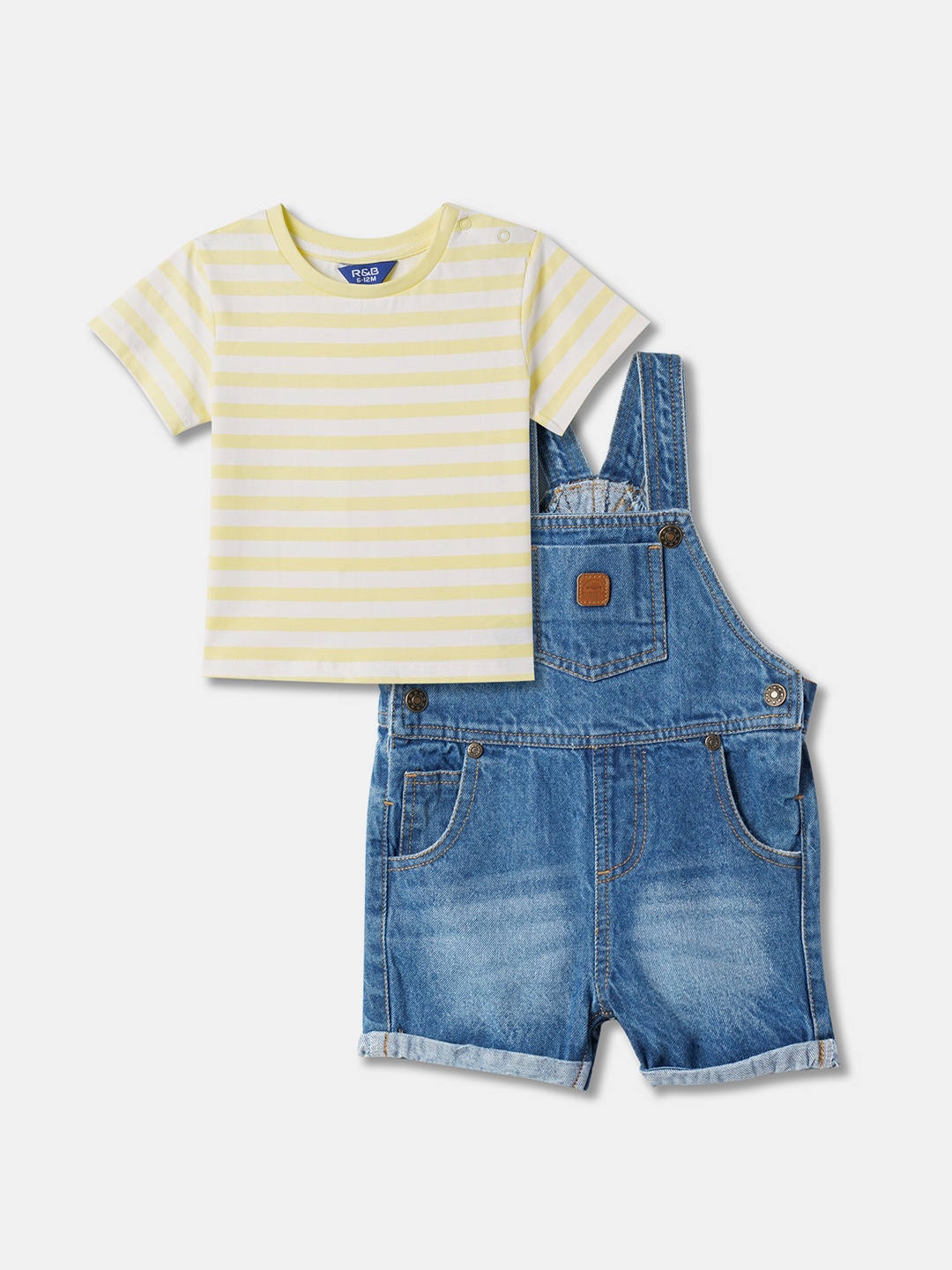 

R&B Boys Striped T-shirt with Dungarees, Blue