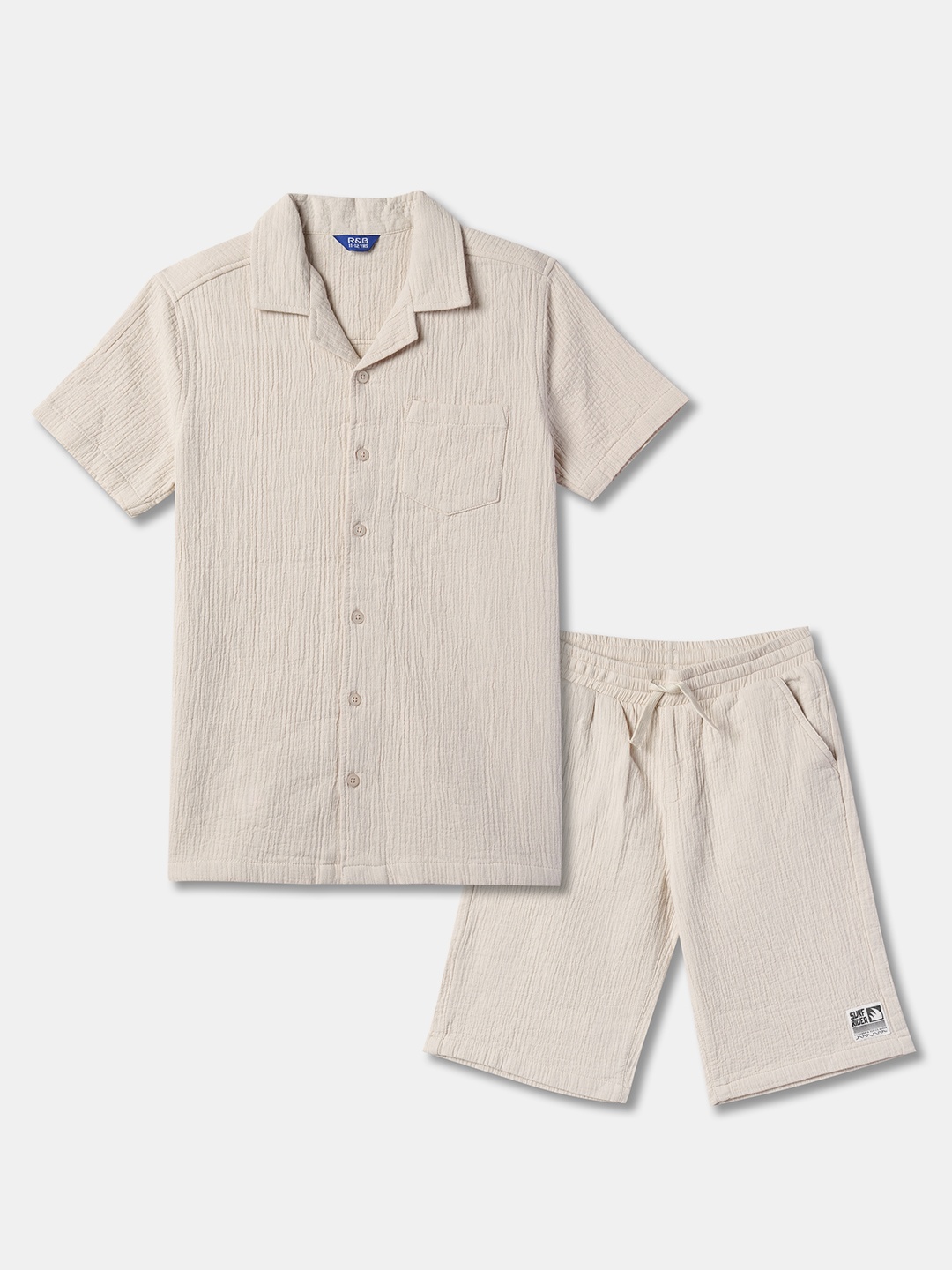 

R&B Boys Short Sleeves Shirt with Shorts, Beige