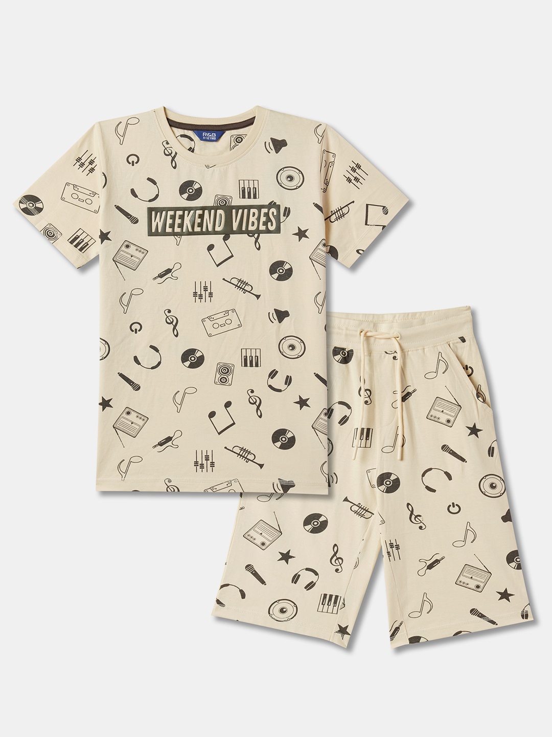 

R&B Boys Conversational Printed T-shirt With Shorts, Beige
