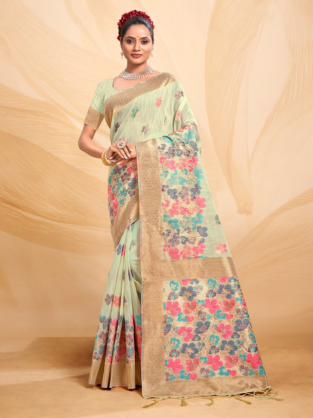 

Mitera Ethnic Motifs Woven Design Zari Saree, Green
