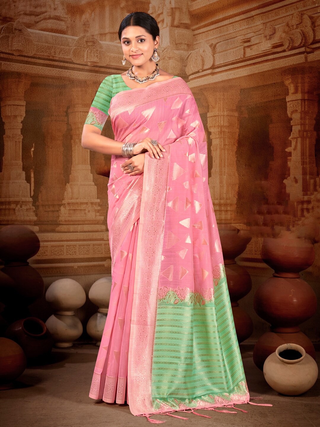 

Mitera Ethnic Woven Design Zari Saree, Pink