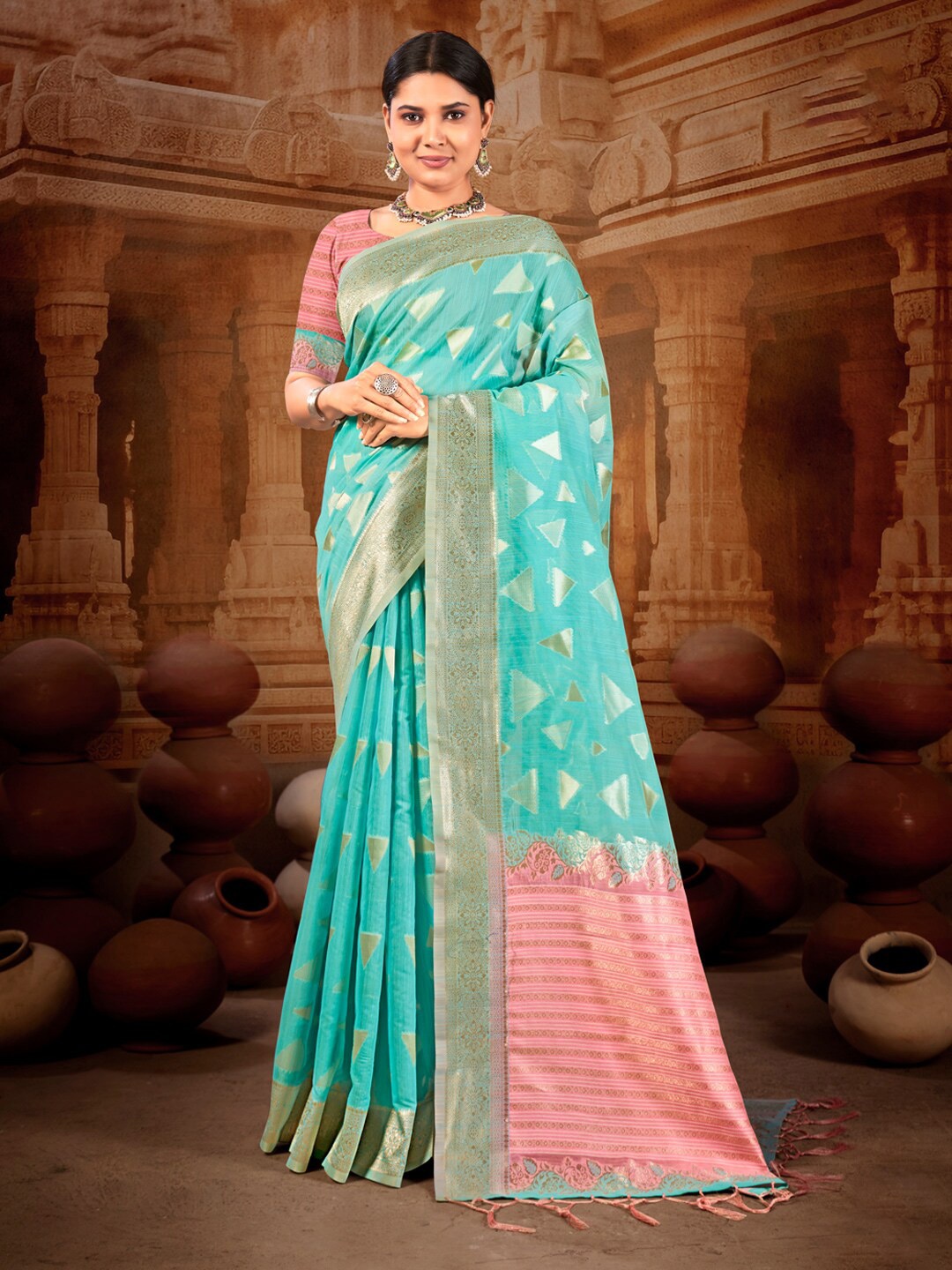 

Mitera Blue Woven Design Zari Saree