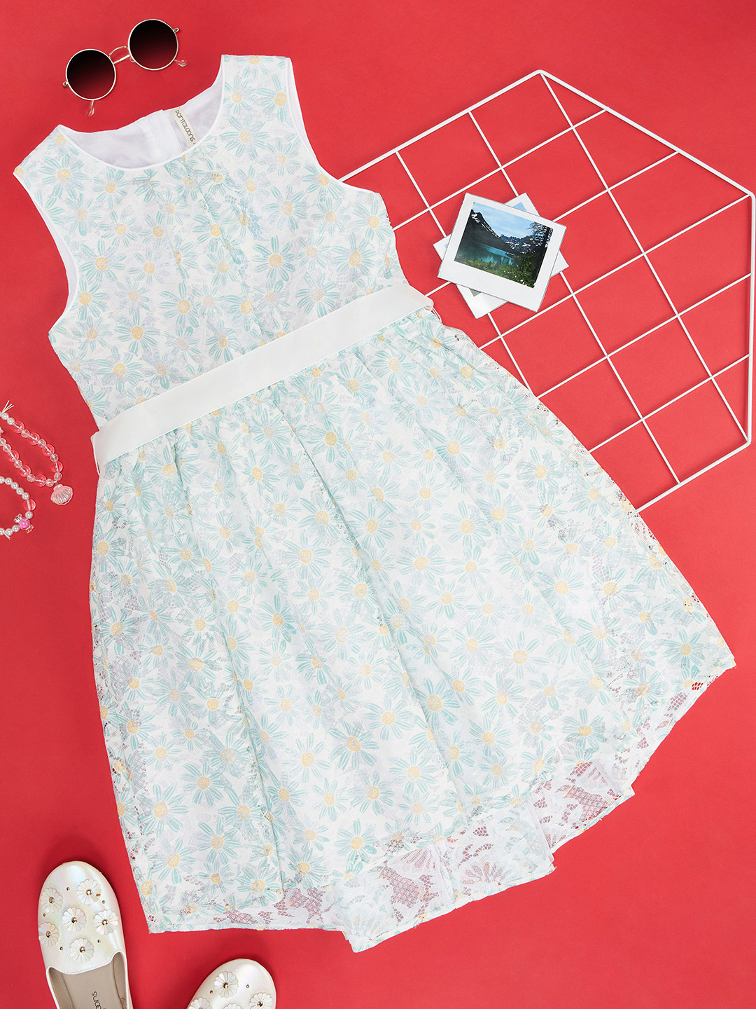 

Pantaloons Junior Girls Floral Print Pure Cotton Fit & Flare Dress, White