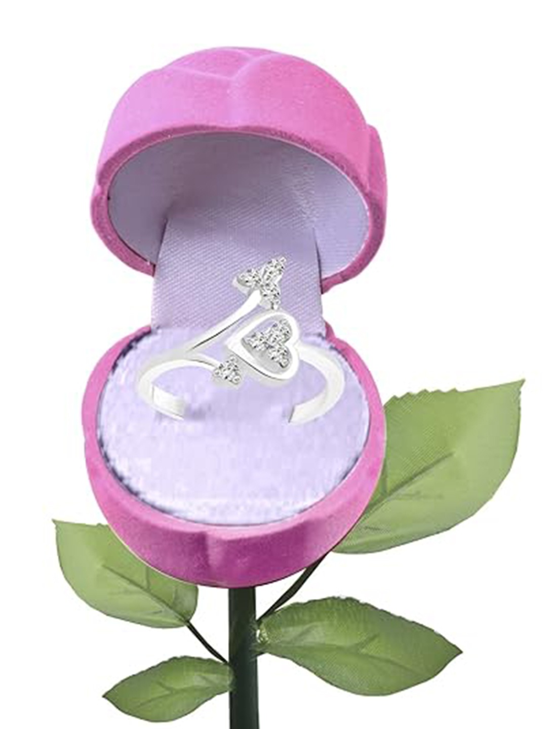 

Vighnaharta Rhodium-Plated CZ-Studded Adjustable Finger Ring, Silver