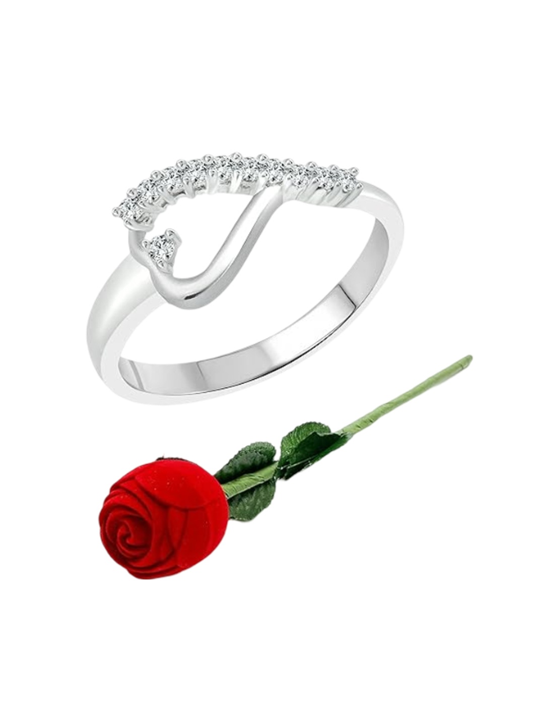 

Vighnaharta Rhodium-Plated CZ-Studded Adjustable Finger Ring, Silver