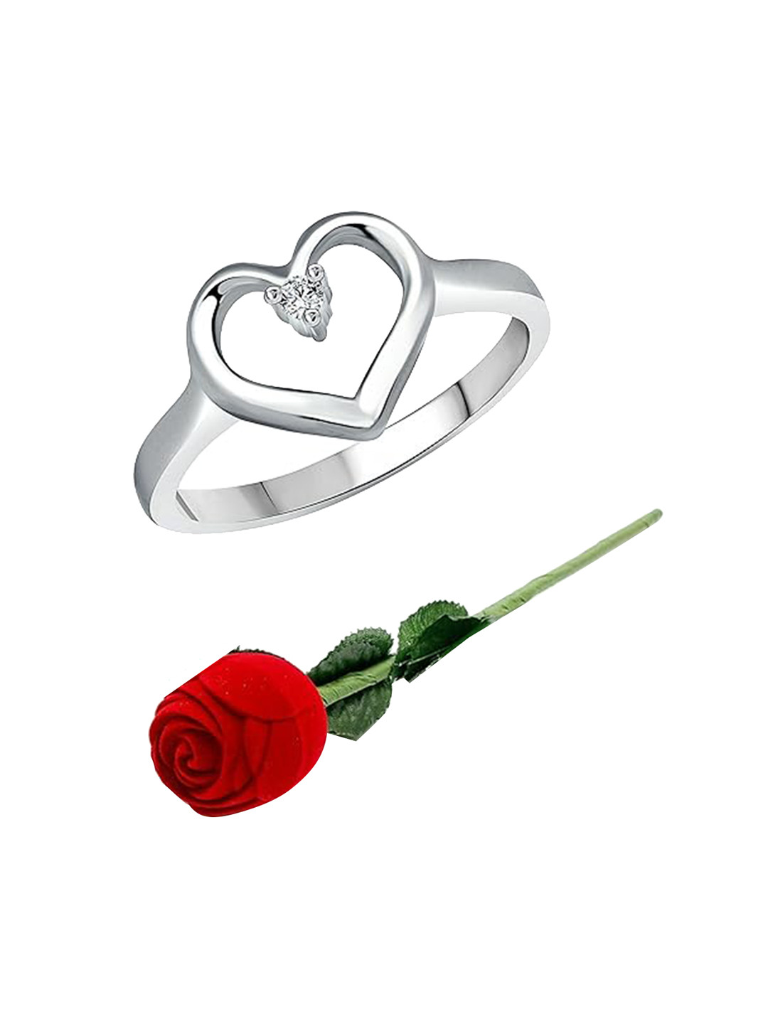 

Vighnaharta Rhodium-Plated Cubic Zirconia-Studded Adjustable Finger Ring, Silver
