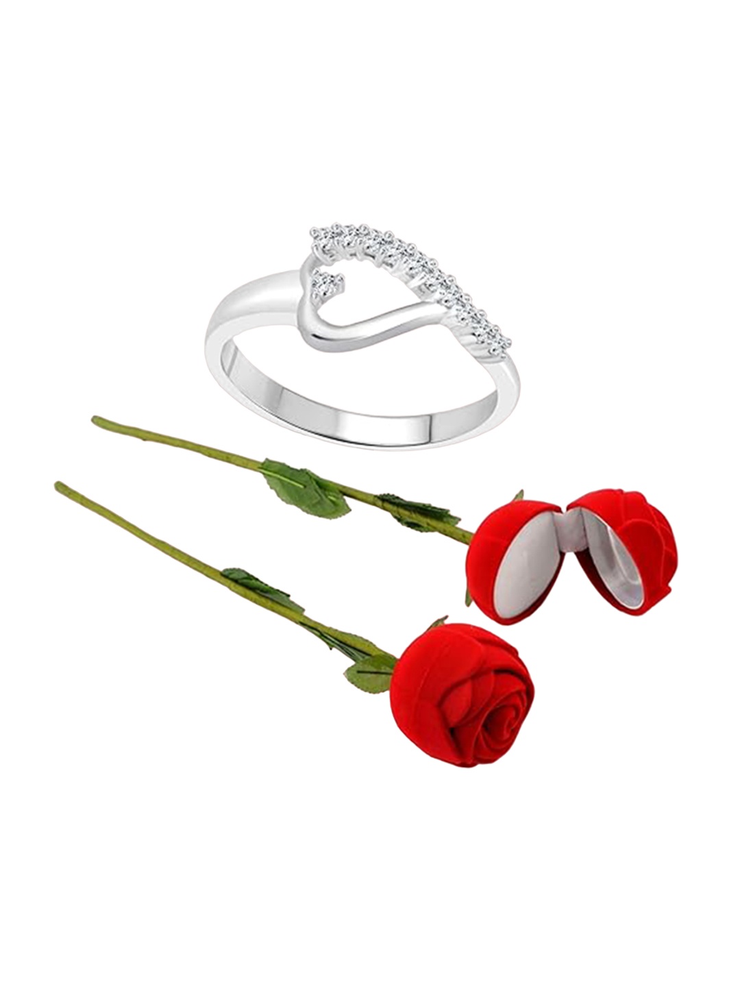 

Vighnaharta Rhodium-Plated Cubic Zirconia-Studded Adjustable Finger Ring, Silver