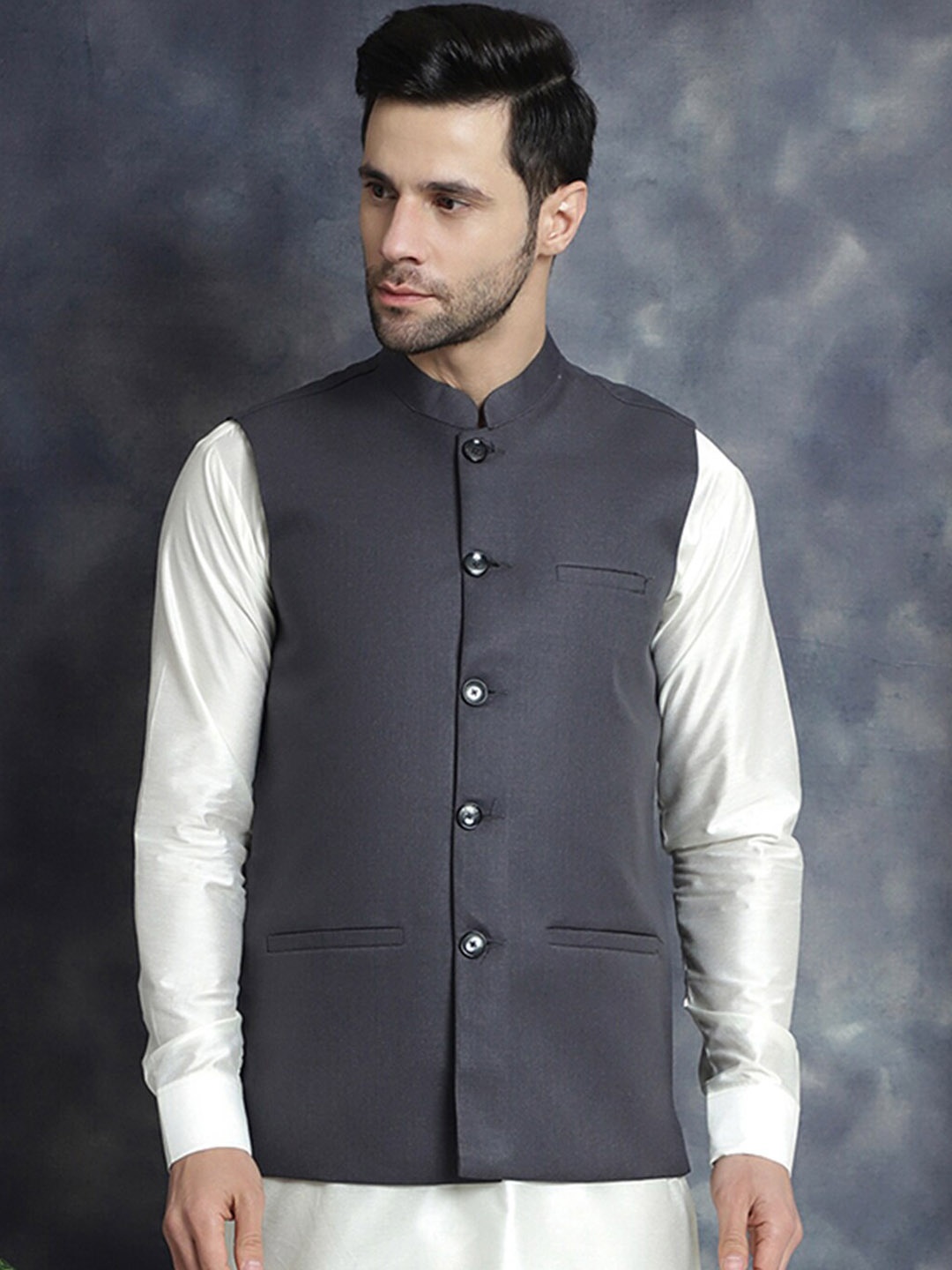 

Jompers Mandarin Collar Nehru Jacket, Grey