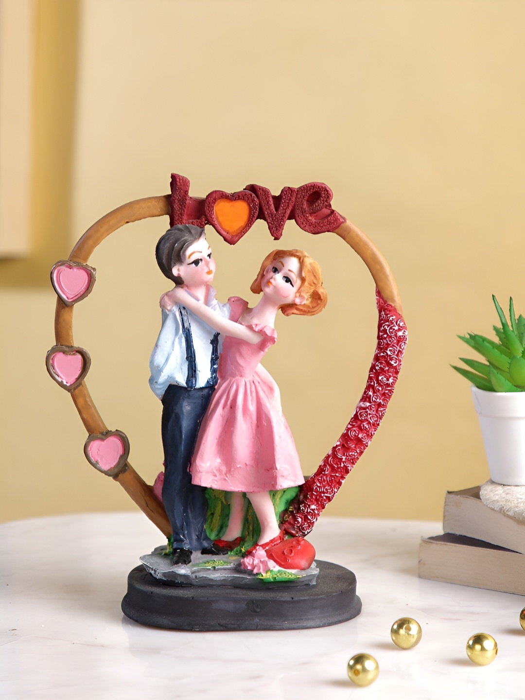 

CraftVatika Brown & Pink Love Couple Figurine Home Decorative Showpiece