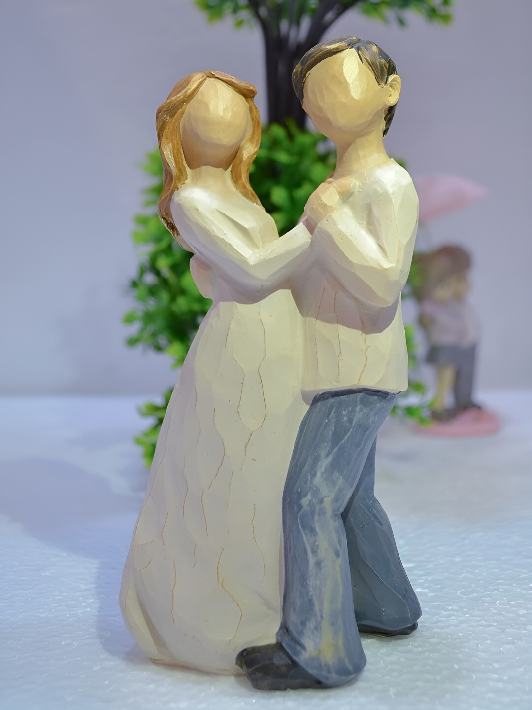 

CraftVatika Cream Romantic Love Couple Standing Statue Figurine Showpiece