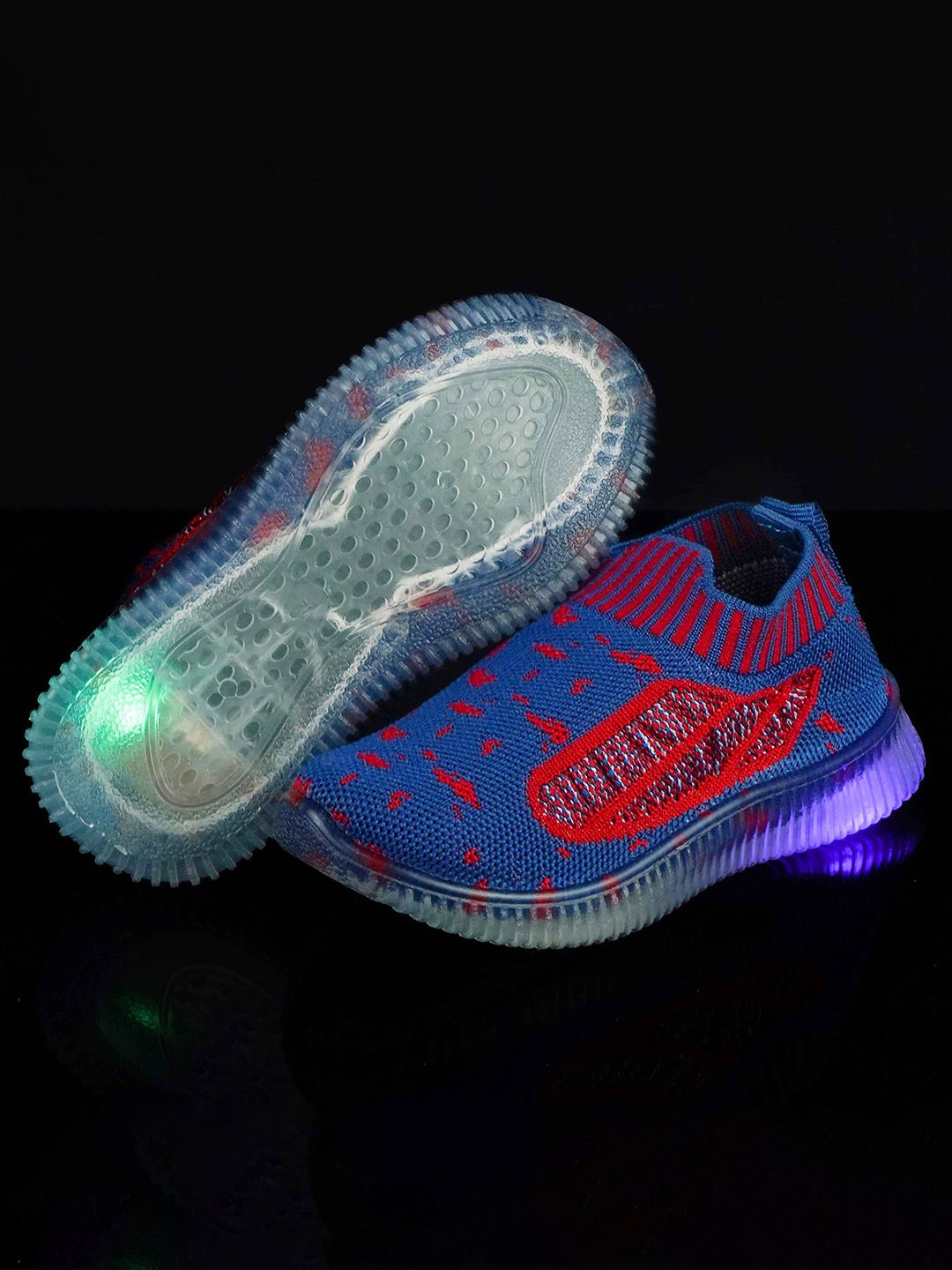 

KATS Kids Textured Flyknit LED Detail Slip-On Sneakers, Navy blue