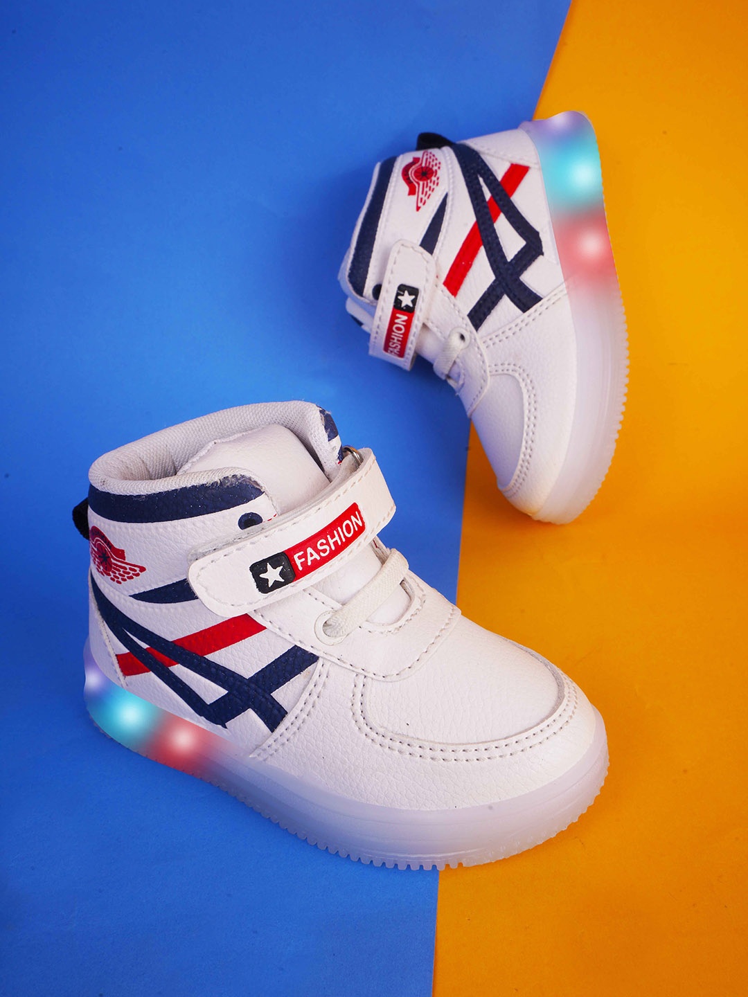 

KATS Boys Striped Mid Top LED Memory Foam Lightweight Sneakers, White