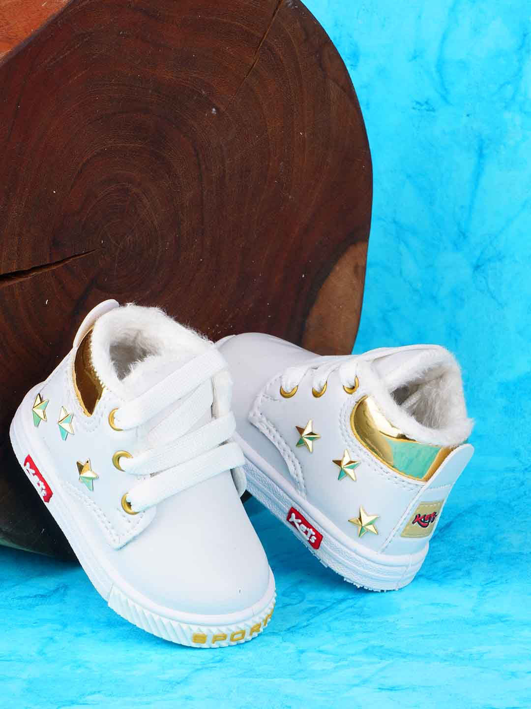 

KATS Kids Printed Mid Top Fur Lightweight Sneakers, White