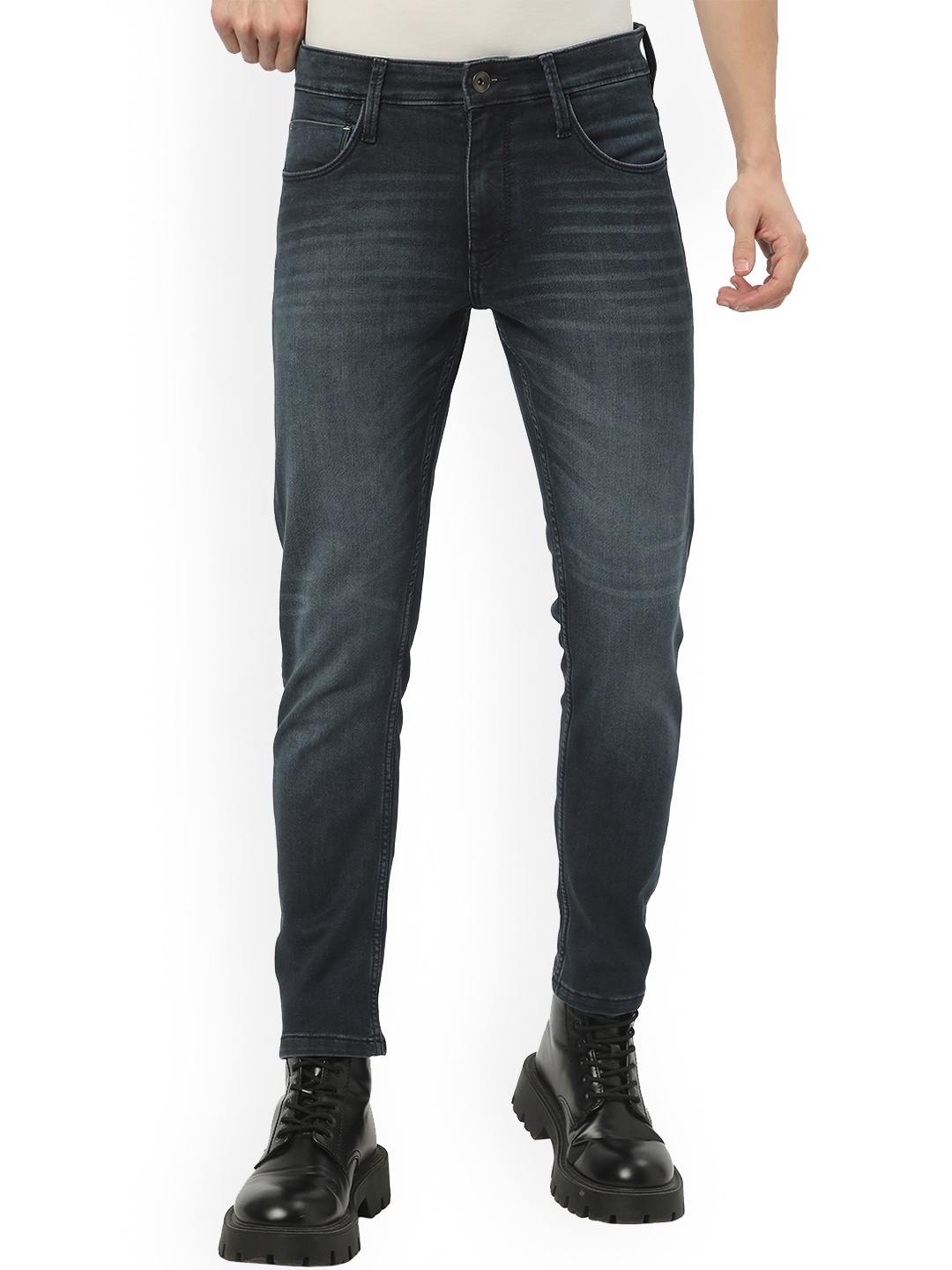 

R&B Men Slim Fit Clean Look Light Fade Cotton Jeans, Blue