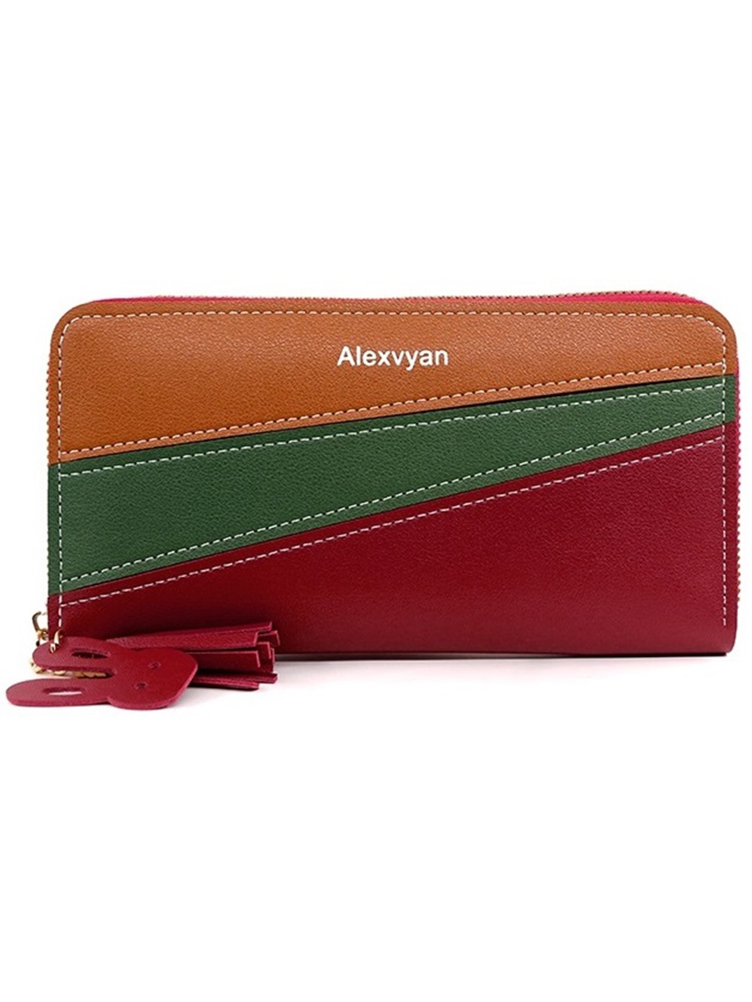 

Alexvyan Women Colourblocked RFID Zip Around Wallet, Red