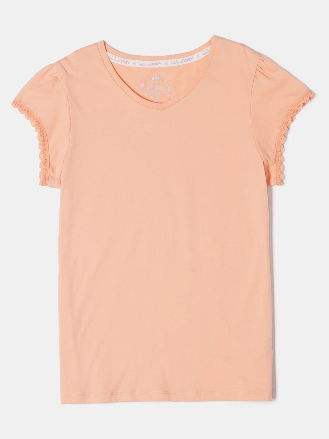 

Jockey Girls Super Combed Cotton Solid Short Sleeve Relaxed Fit V Neck Tshirt-RG01, Coral