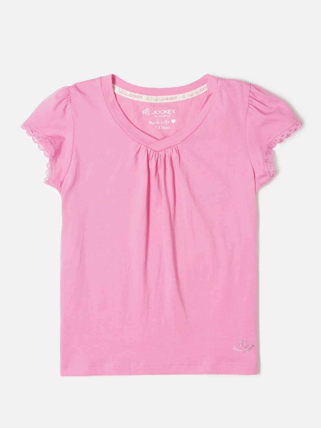 

Jockey Girls Super Combed Cotton Solid Short Sleeve Relaxed Fit V Neck Tshirt-RG01, Pink