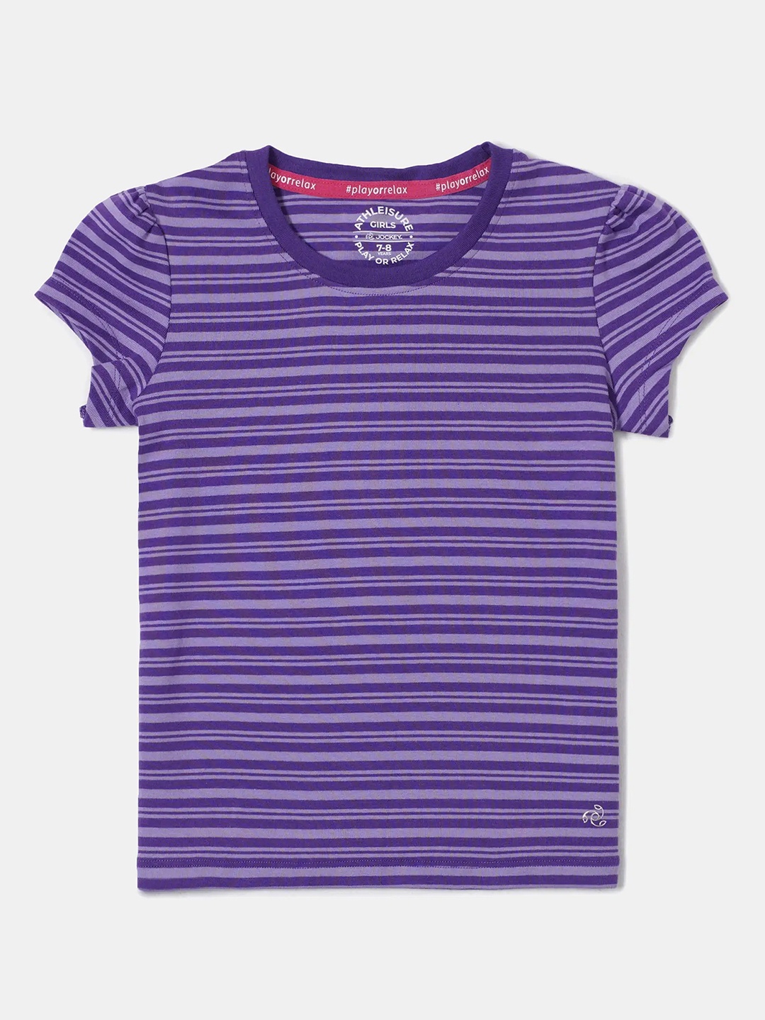 

Jockey Girls Super Combed Cotton Elastane Rib Striped Slim Fit Short Sleeve T-shirt - AG03, Purple