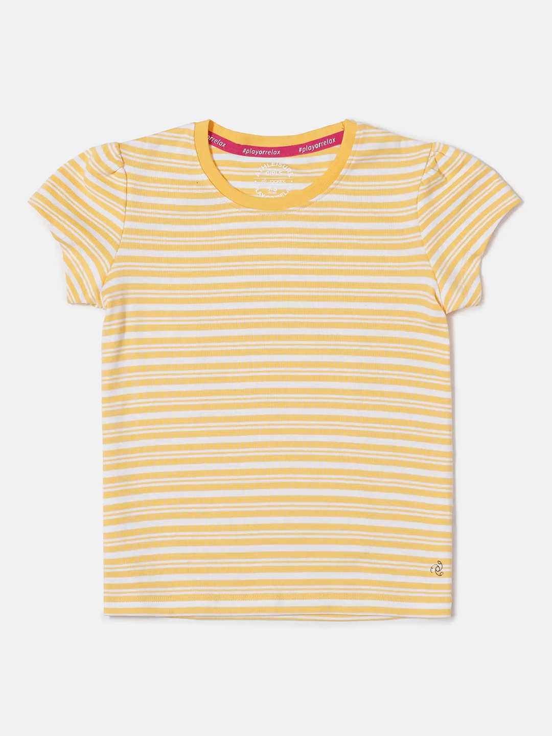 

Jockey Girl's Super Combed Cotton Striped Slim Fit Short Sleeve Round Neck Tshirt-AG03, Yellow