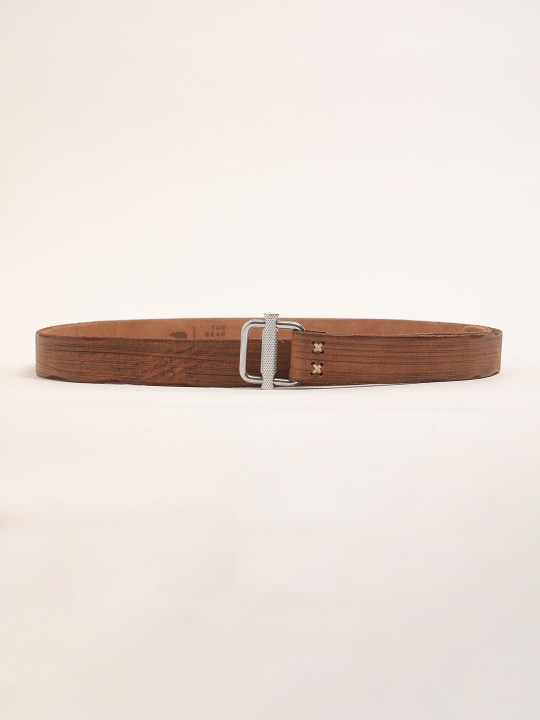 THE BEAR HOUSE Men Textured Leather Casual Belt, Brown