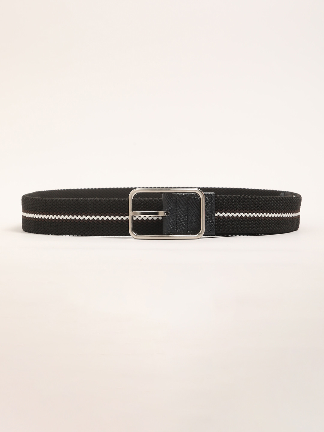 

THE BEAR HOUSE Men Striped Canvas Casual Belt, Black