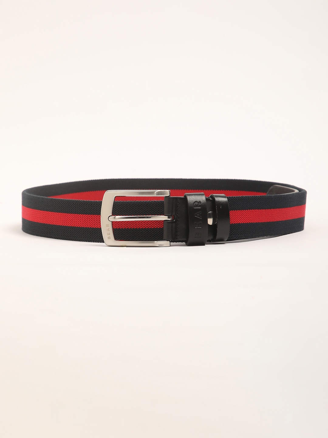 

THE BEAR HOUSE Men Striped Canvas Casual Belt, Red