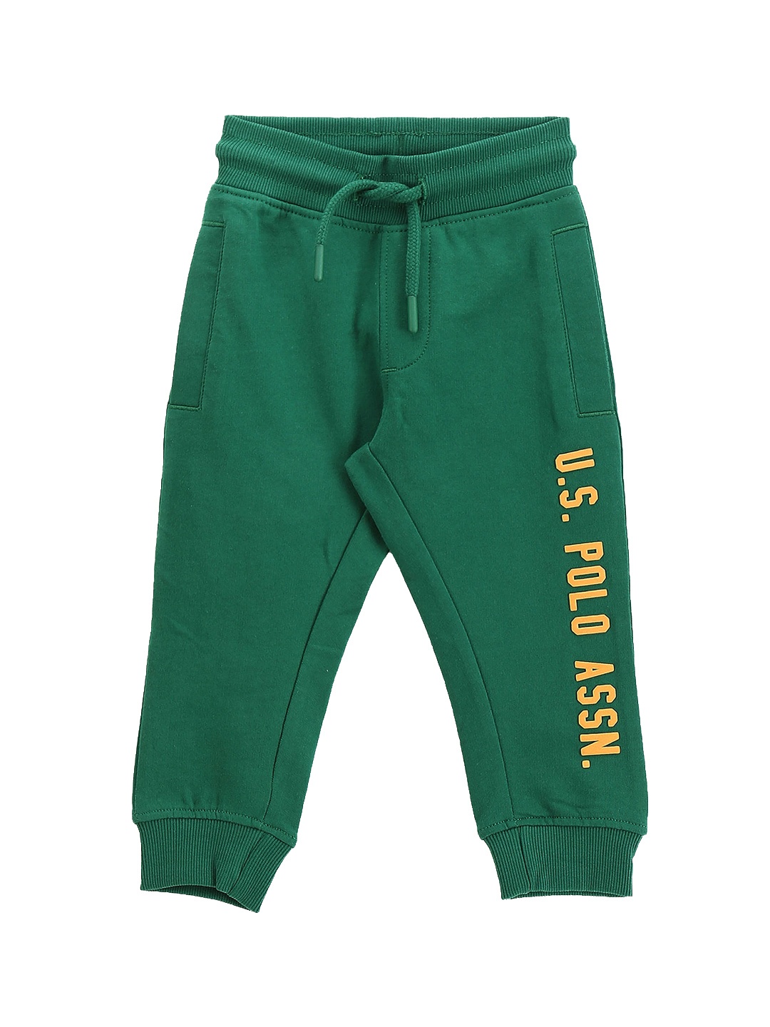 

U.S. Polo Assn. Kids Boys Typography Printed Pure Cotton Mid-Rise Jogger, Green
