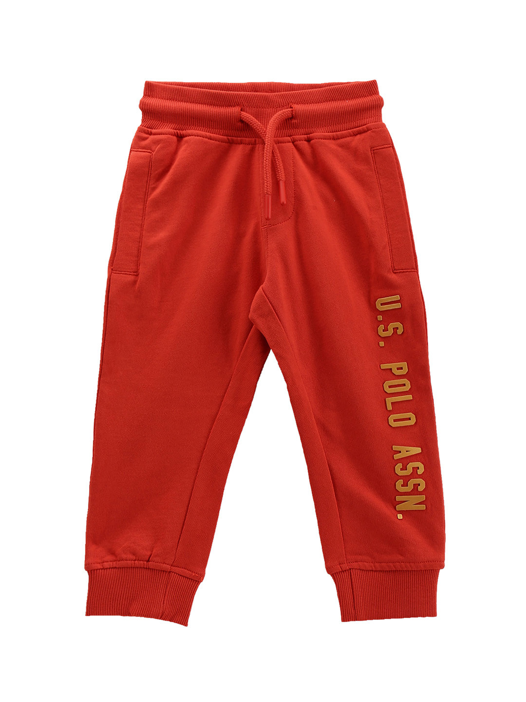 

U.S. Polo Assn. Kids Boys Typography Printed Pure Cotton Mid-Rise Jogger, Orange