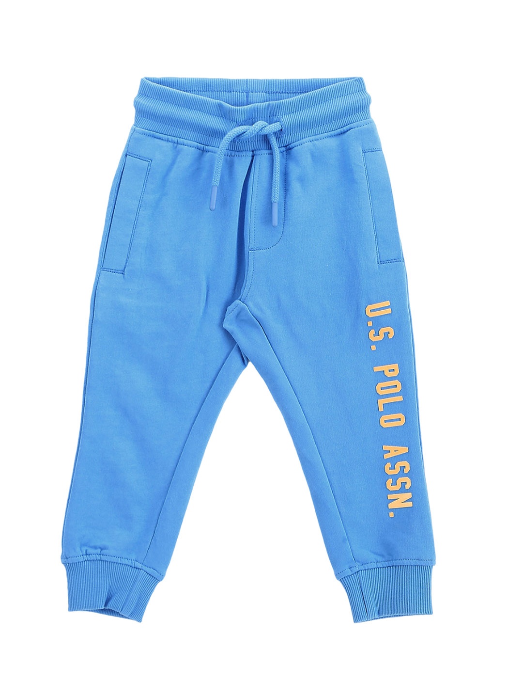 

U.S. Polo Assn. Kids Boys Typography Printed Pure Cotton Mid-Rise Jogger, Blue