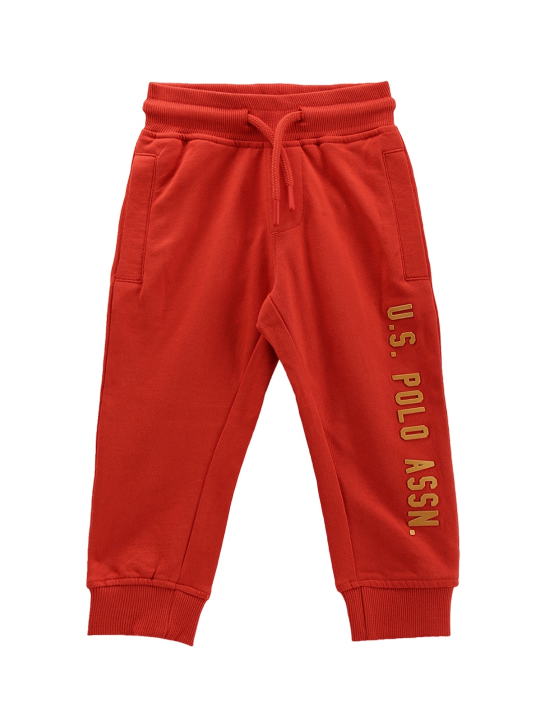 

U.S. Polo Assn. Kids Boys Printed Mid-Rise Regular Fit Pure Cotton Joggers, Red