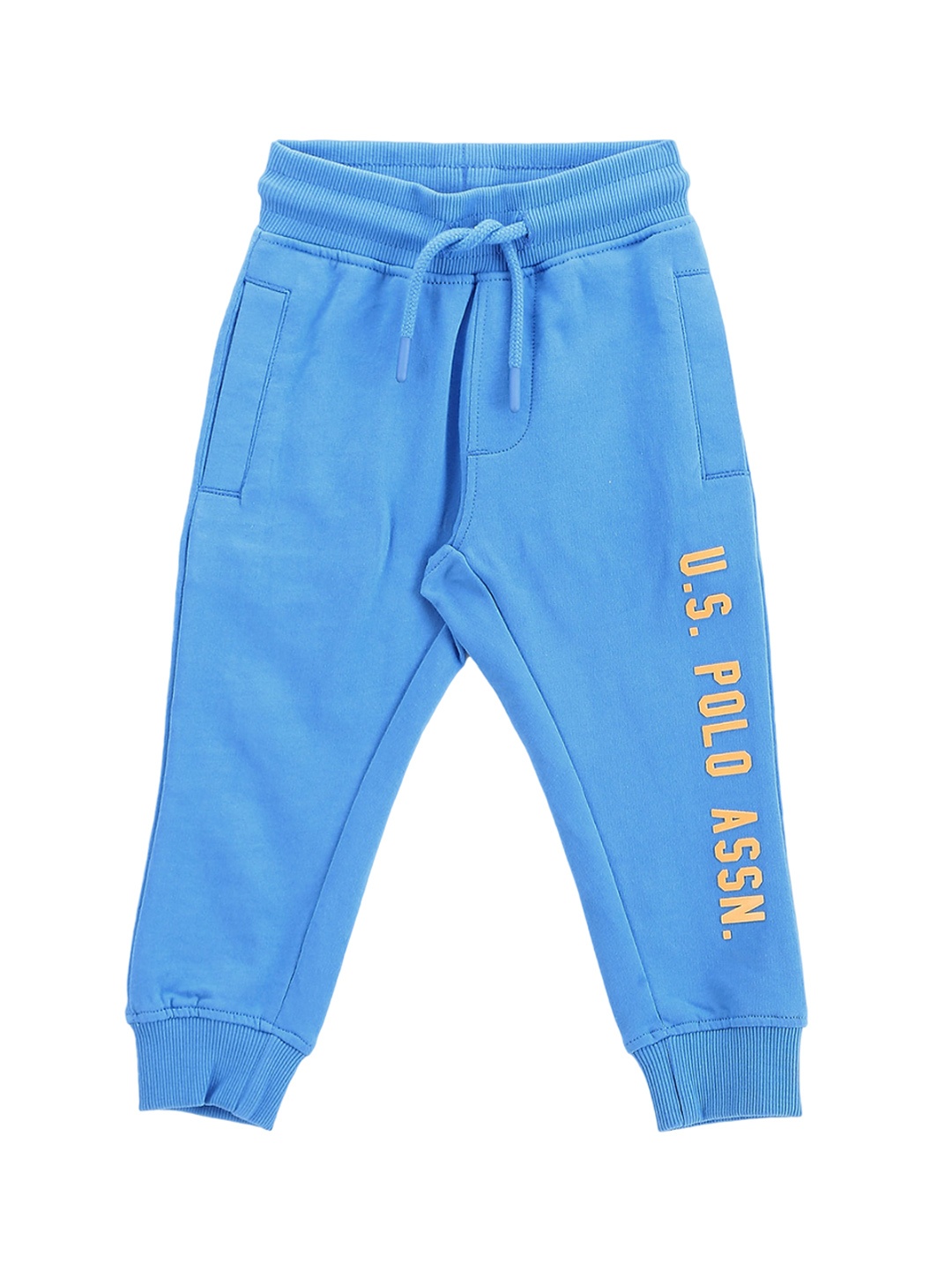 

U.S. Polo Assn. Kids Boys Brand Logo Printed Pure Cotton Mid-Rise Joggers, Blue