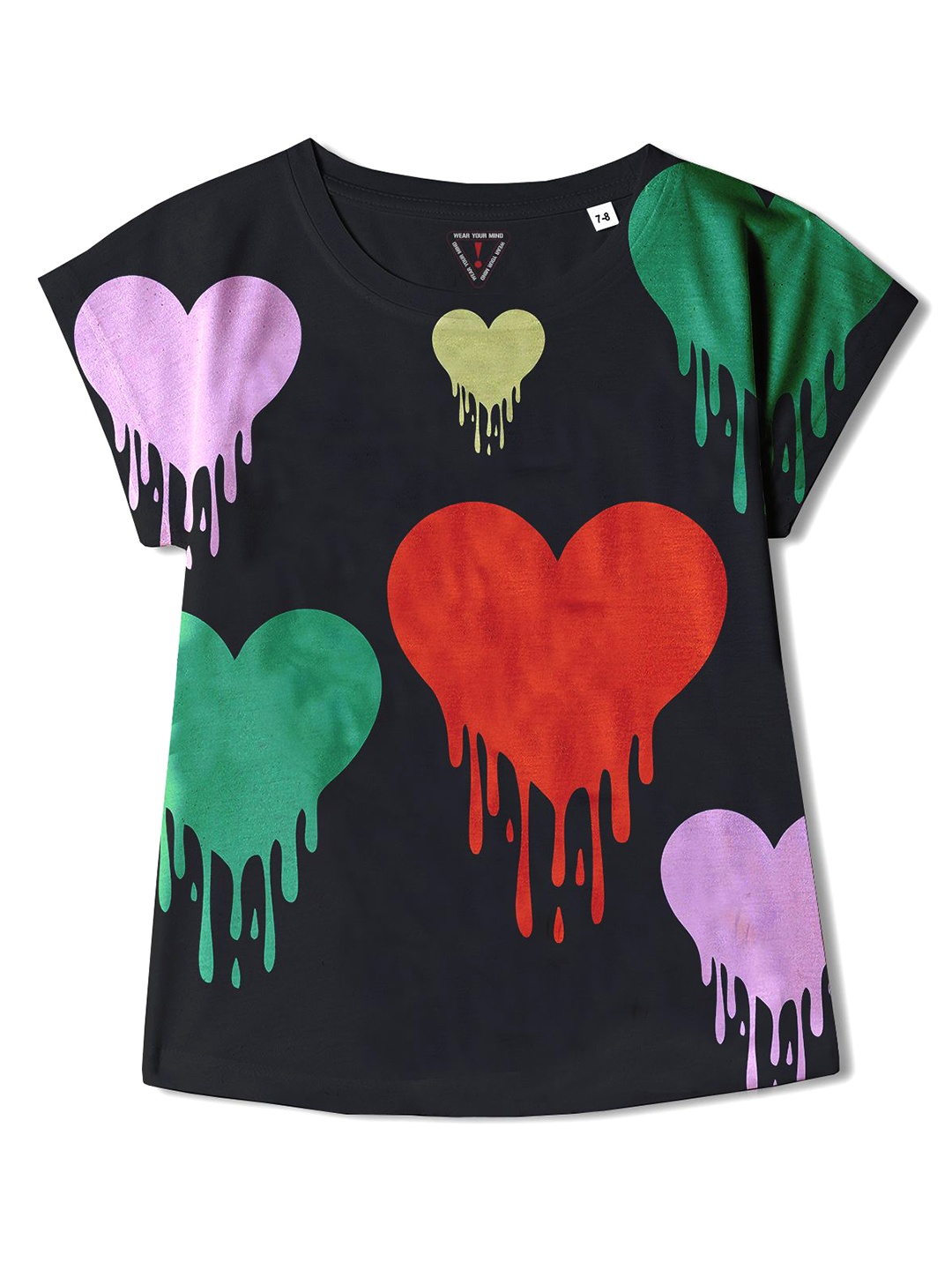 

Wear Your Mind Girls Conversational Printed Extended Sleeves T-shirt, Black