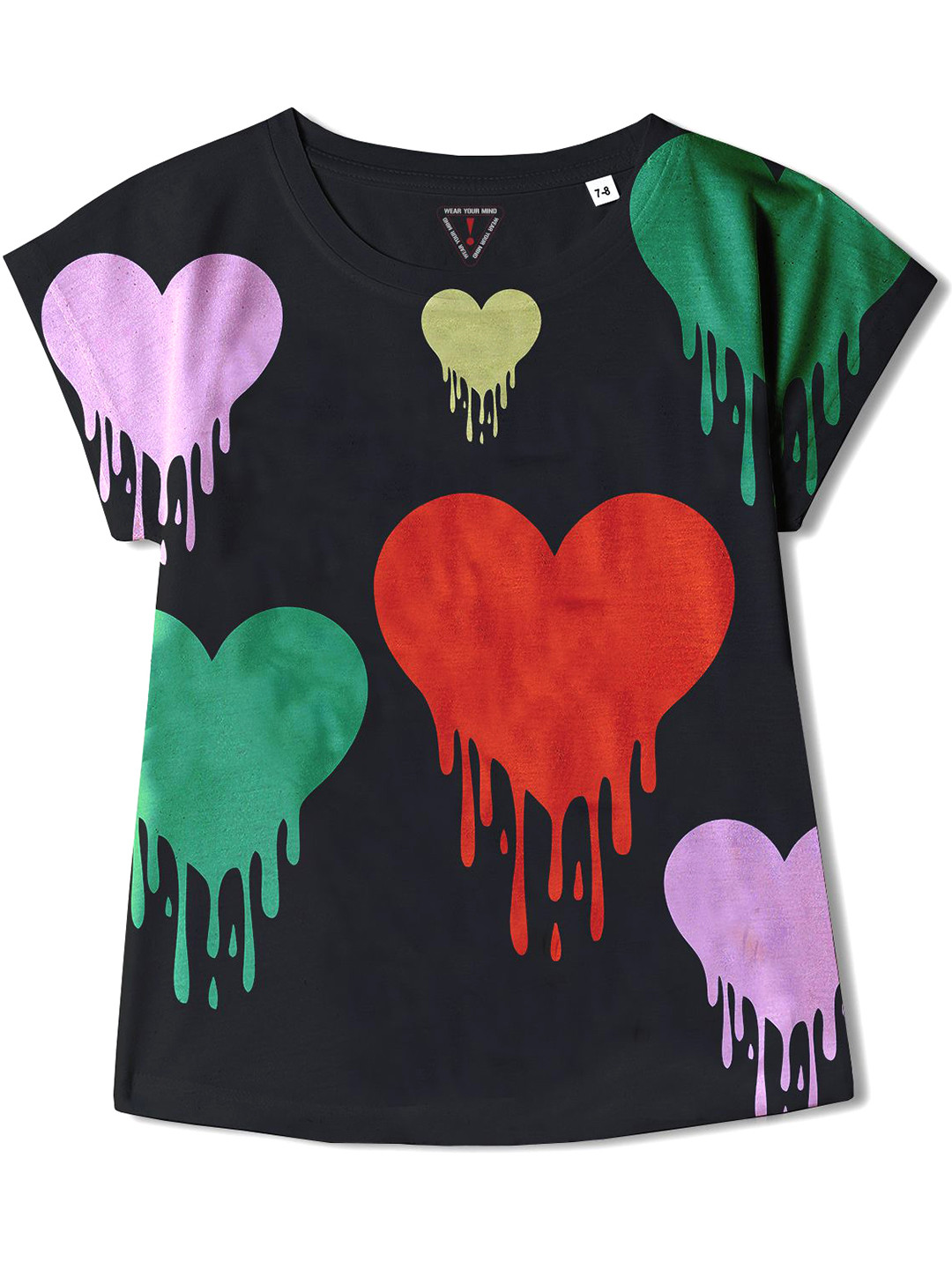 

Wear Your Mind Girls Conversational Printed Extended Sleeves T-shirt, Black