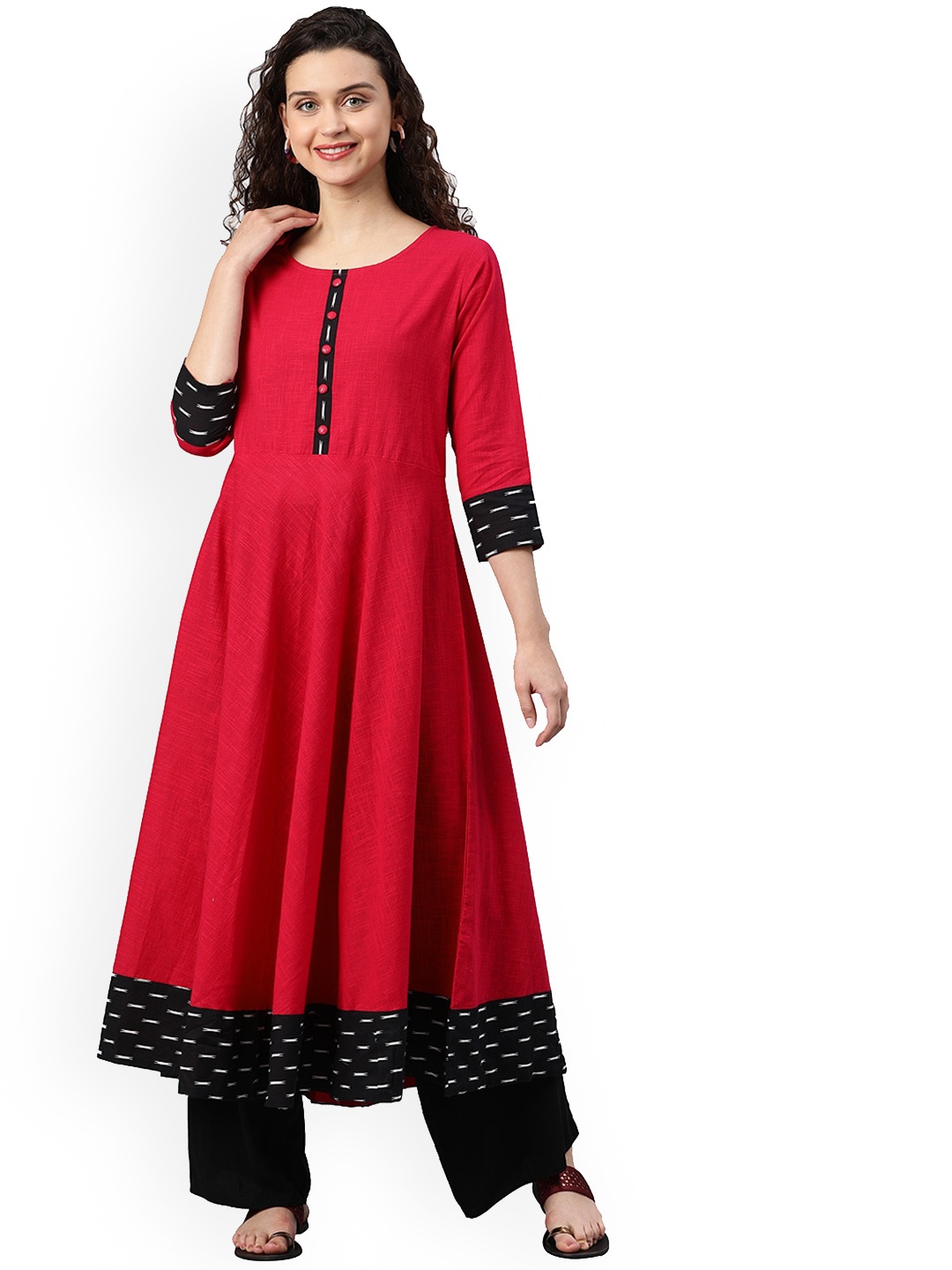 

KALINI Round Neck Cotton Anarkali Kurta, Pink